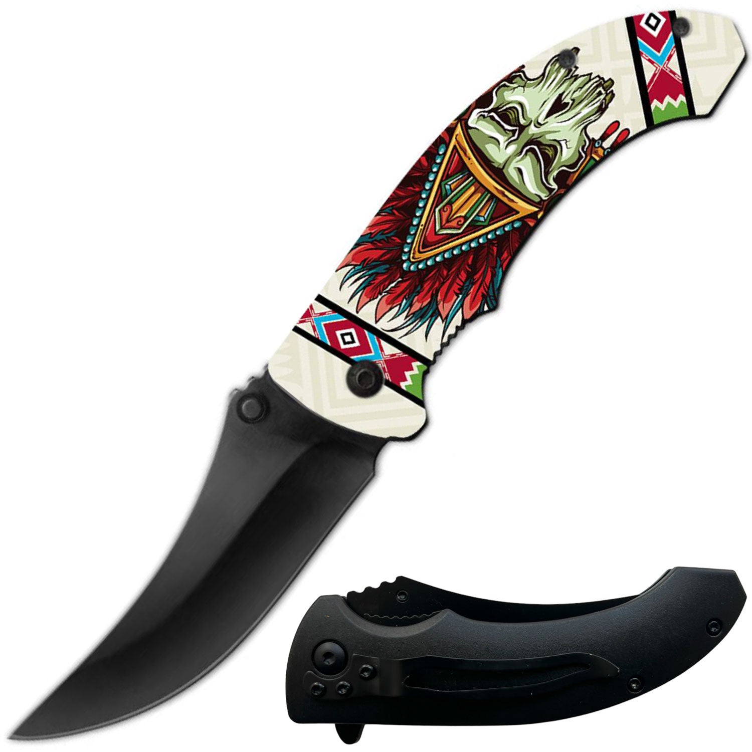 Day Zero Survival 8" Spring Assisted Folding Pocket Knife – Multiple 3D Printed Handle Designs