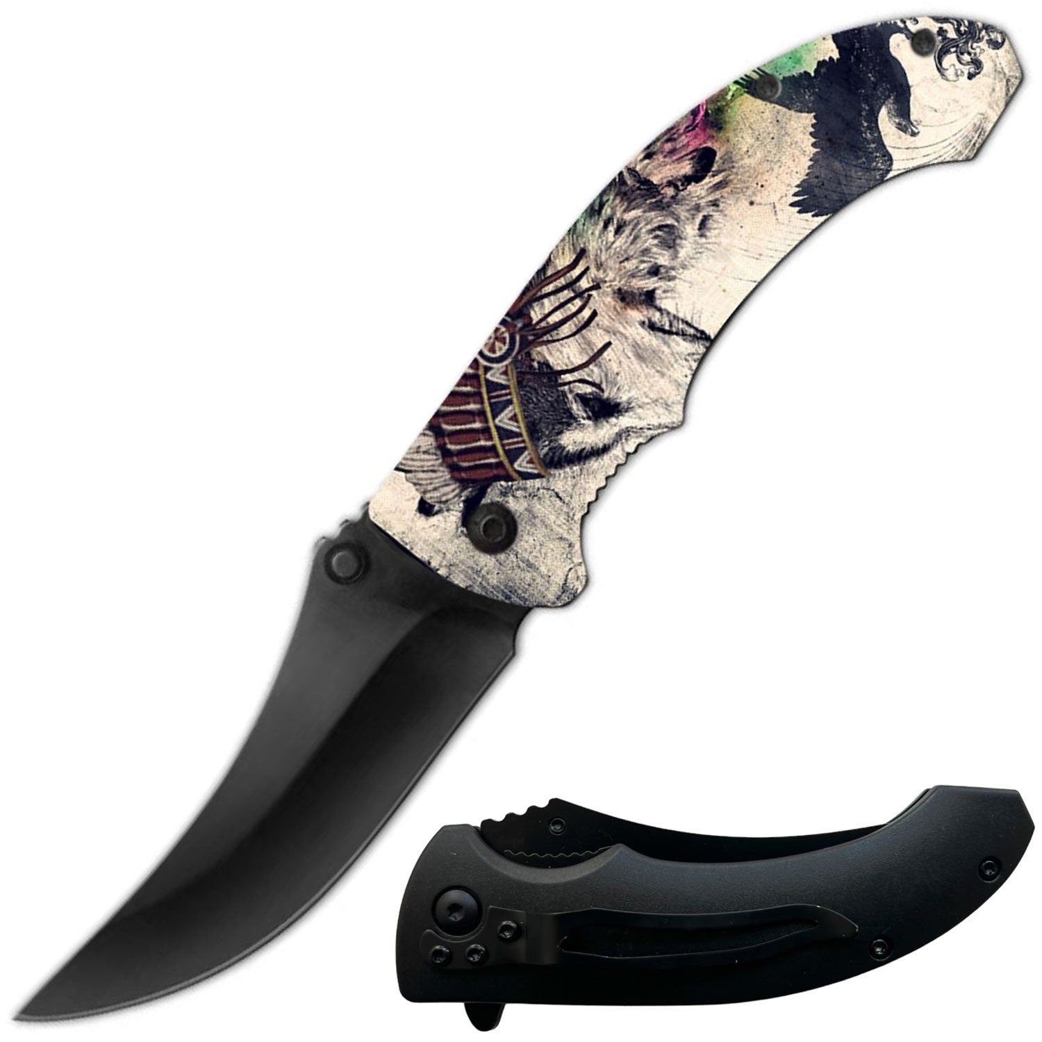 Day Zero Survival 8" Spring Assisted Folding Pocket Knife – Multiple 3D Printed Handle Designs