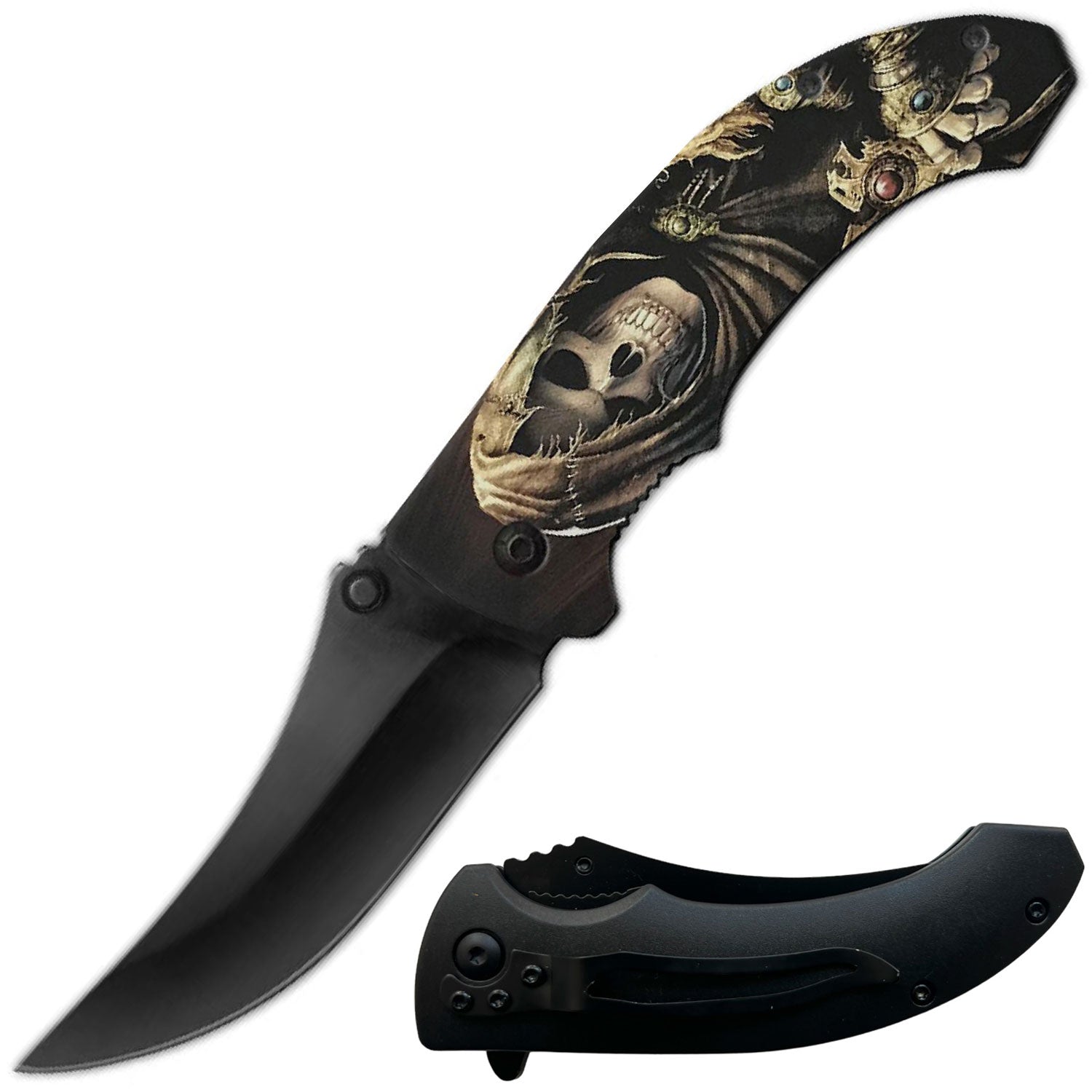 Day Zero Survival 8" Spring Assisted Folding Pocket Knife – Multiple 3D Printed Handle Designs