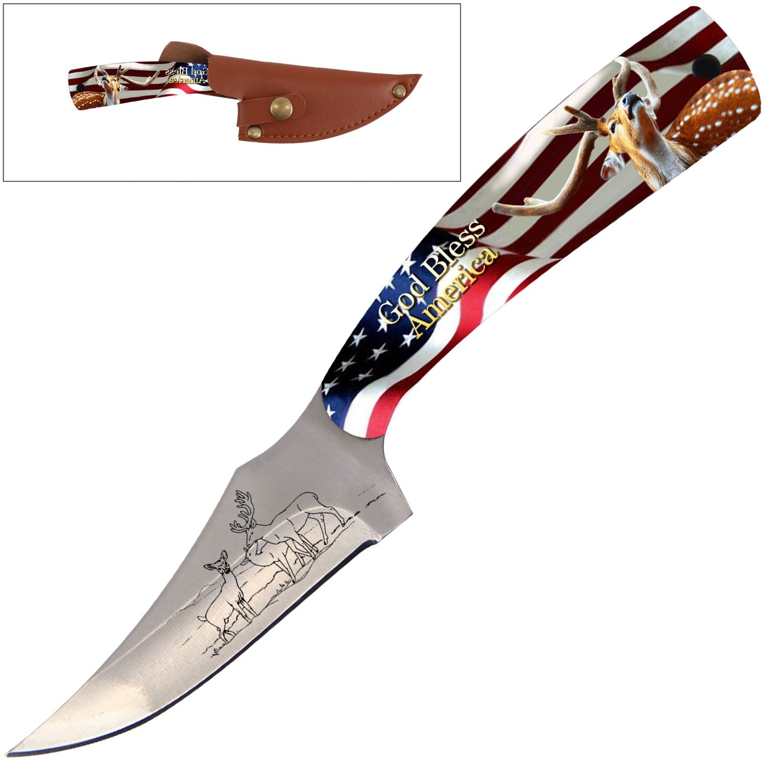7" Full Tang Fixed Blade Knife - For Hunting, Skinning - Multiple Design Selection