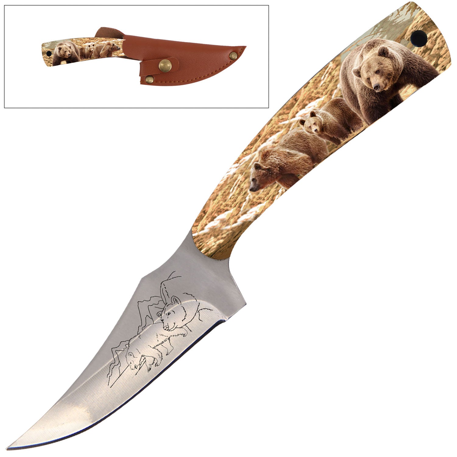 7" Full Tang Fixed Blade Knife - For Hunting, Skinning - Multiple Design Selection