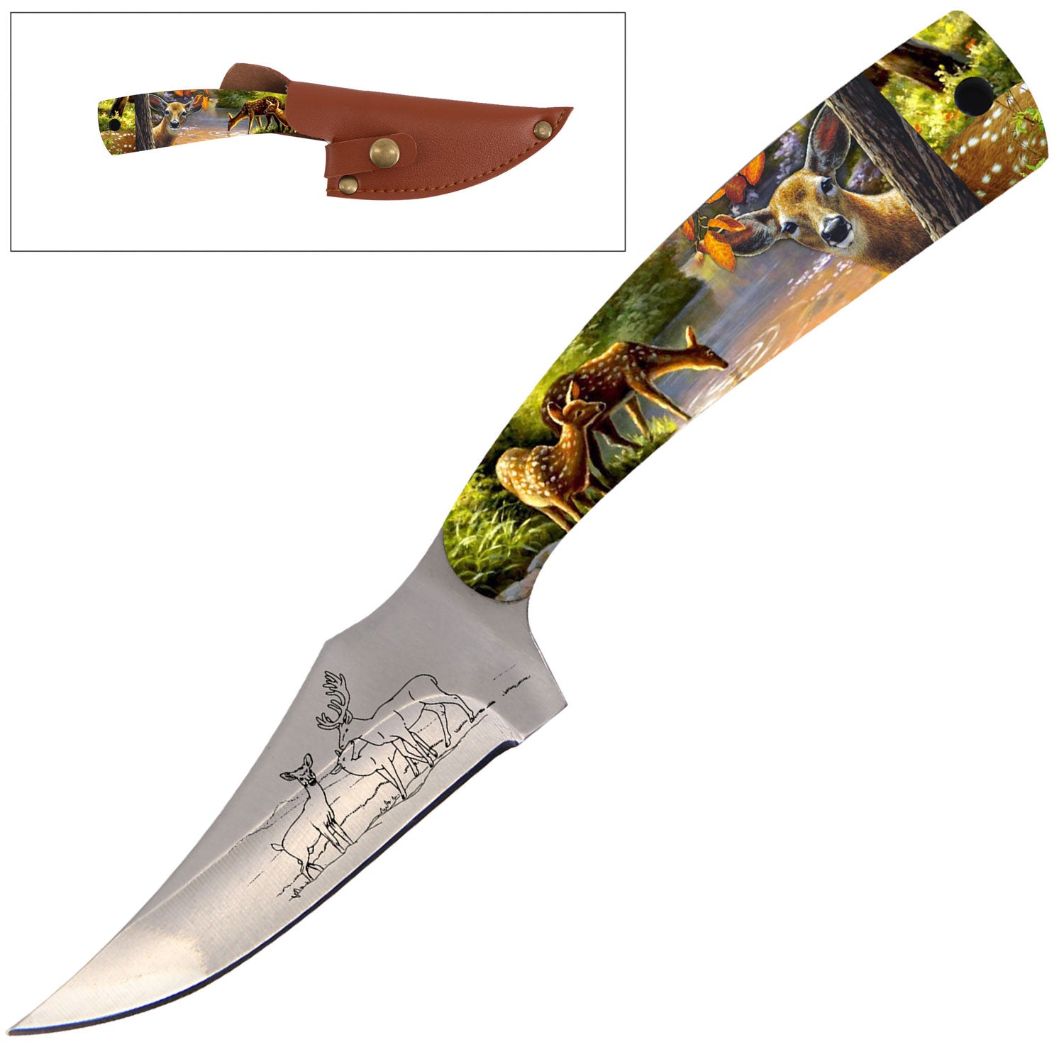 7" Full Tang Fixed Blade Knife - For Hunting, Skinning - Multiple Design Selection