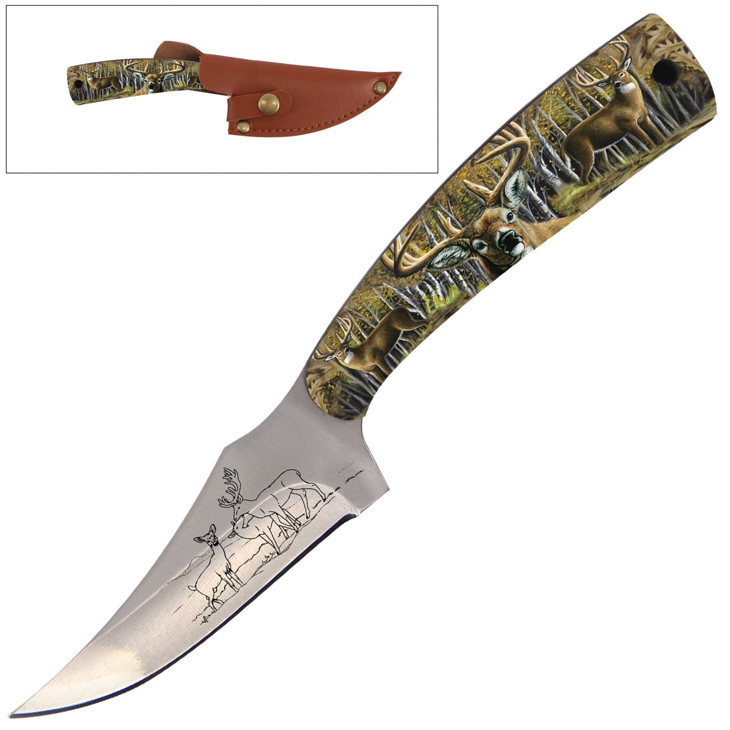 7" Full Tang Fixed Blade Knife - For Hunting, Skinning - Multiple Design Selection