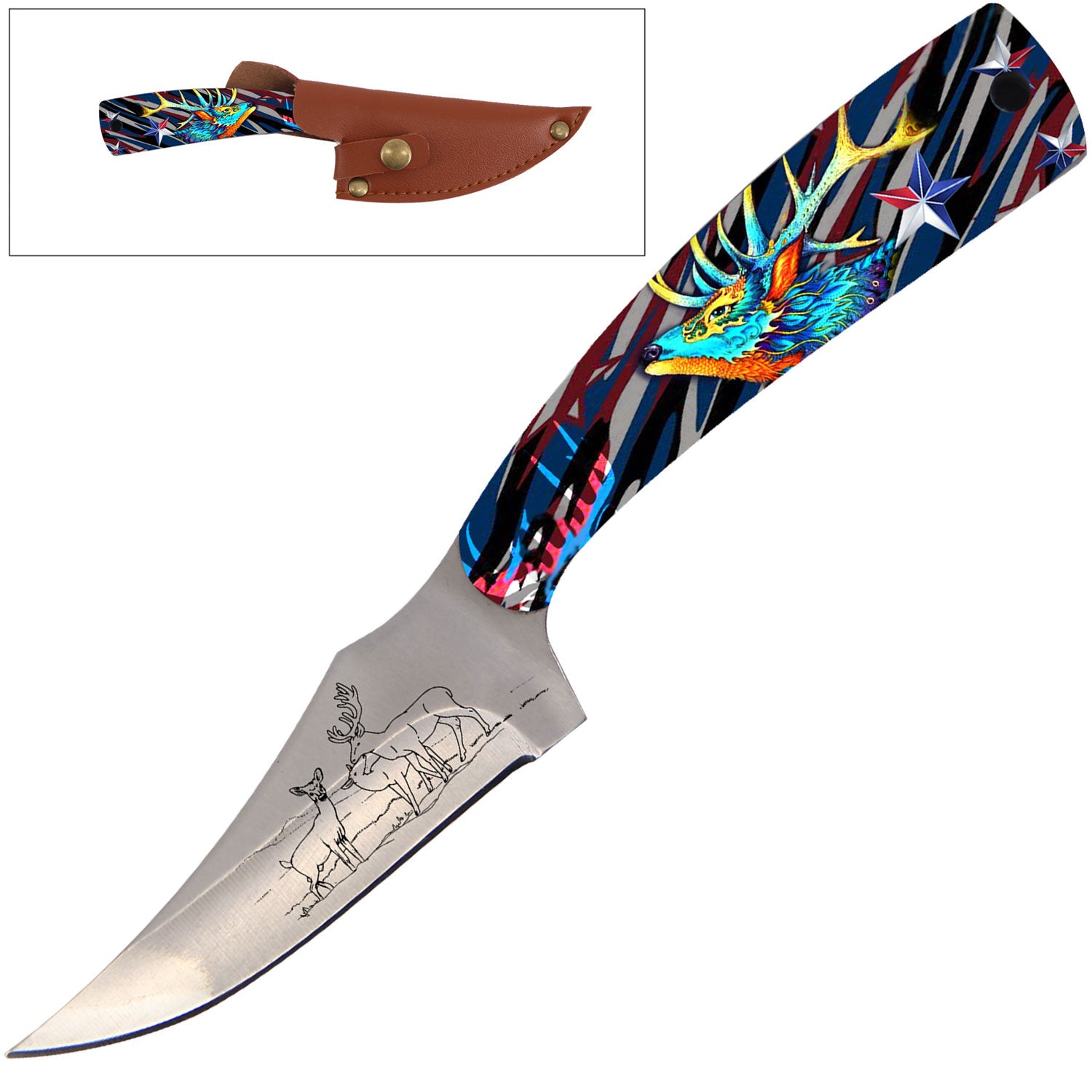 7" Full Tang Fixed Blade Knife - For Hunting, Skinning - Multiple Design Selection