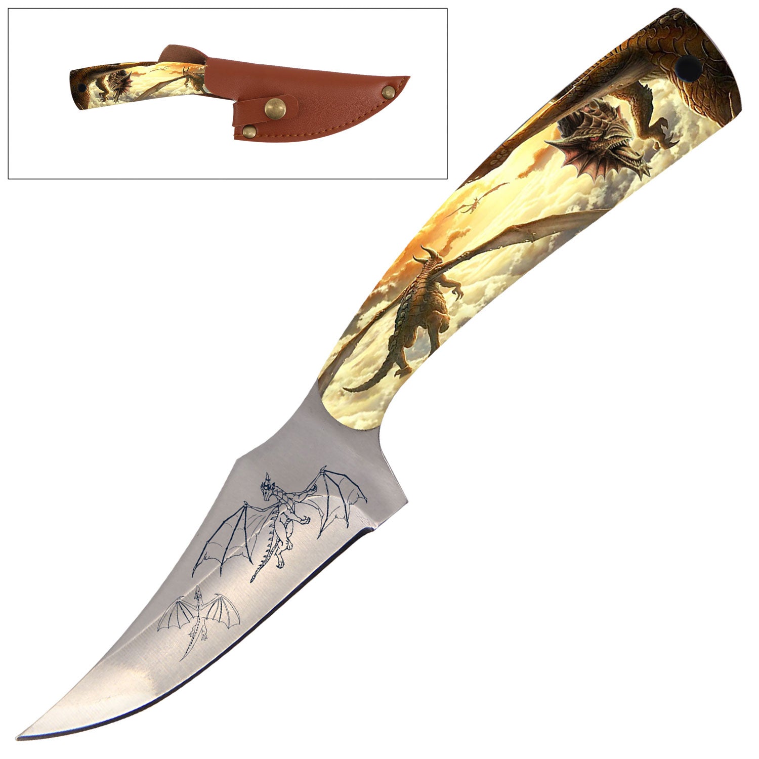 7" Full Tang Fixed Blade Knife - For Hunting, Skinning - Multiple Design Selection