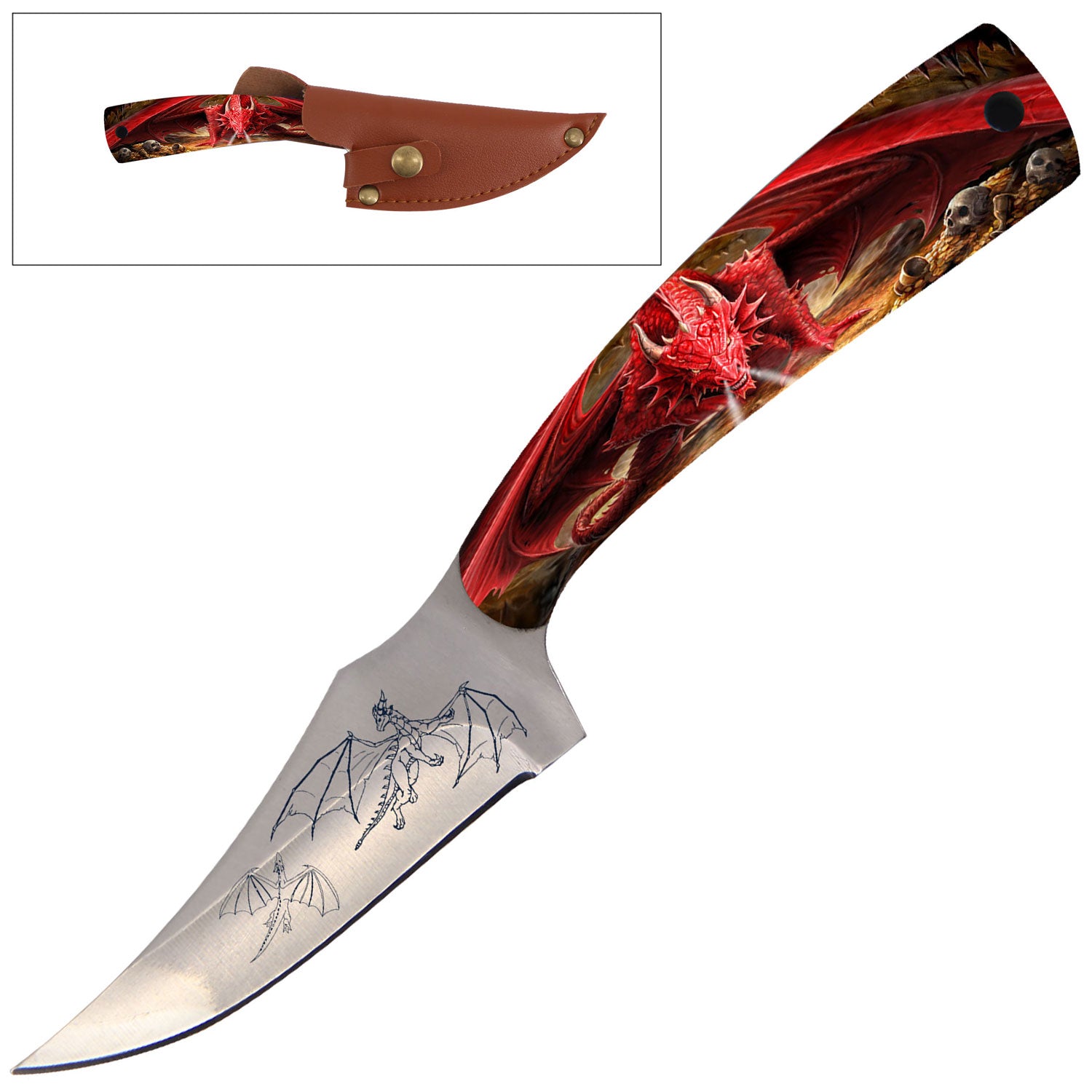 7" Full Tang Fixed Blade Knife - For Hunting, Skinning - Multiple Design Selection
