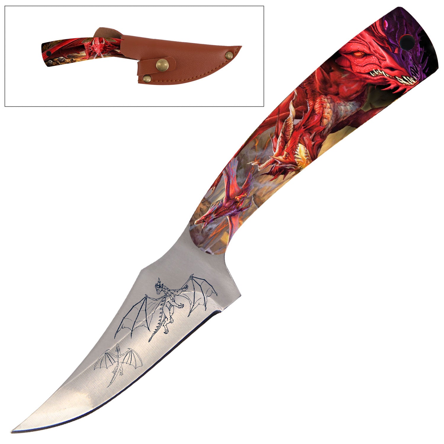 7" Full Tang Fixed Blade Knife - For Hunting, Skinning - Multiple Design Selection