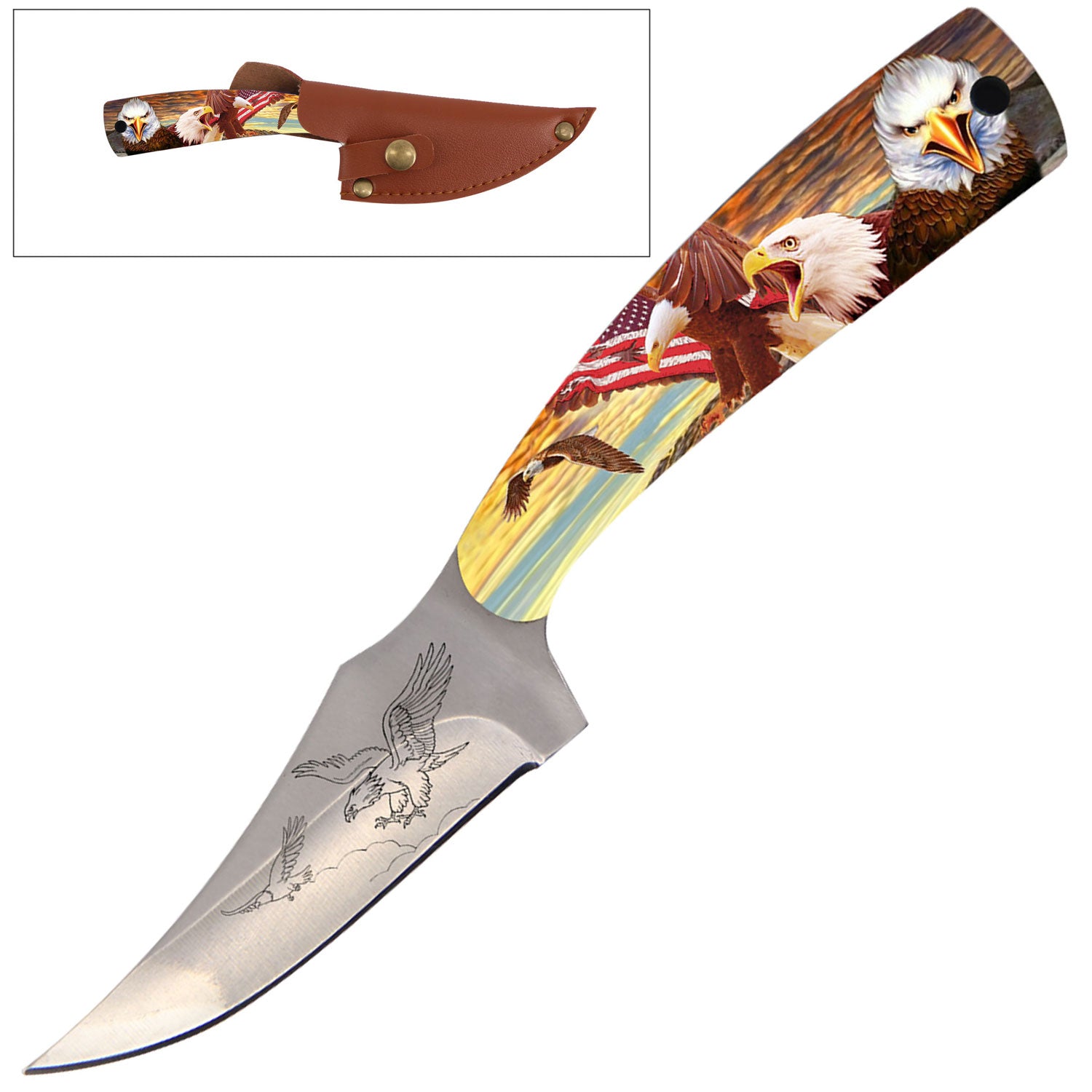 7" Full Tang Fixed Blade Knife - For Hunting, Skinning - Multiple Design Selection