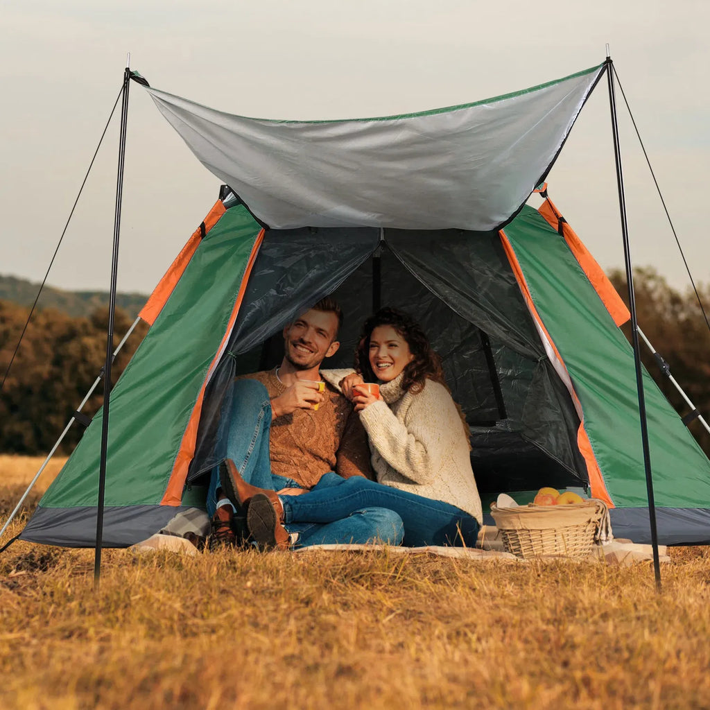 4-5 Person Waterproof Camping Tent with Mosquito Net Windows & Carry Bag, Blue