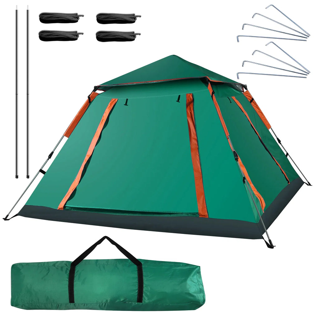 4-5 Person Waterproof Camping Tent with Mosquito Net Windows & Carry Bag, Blue