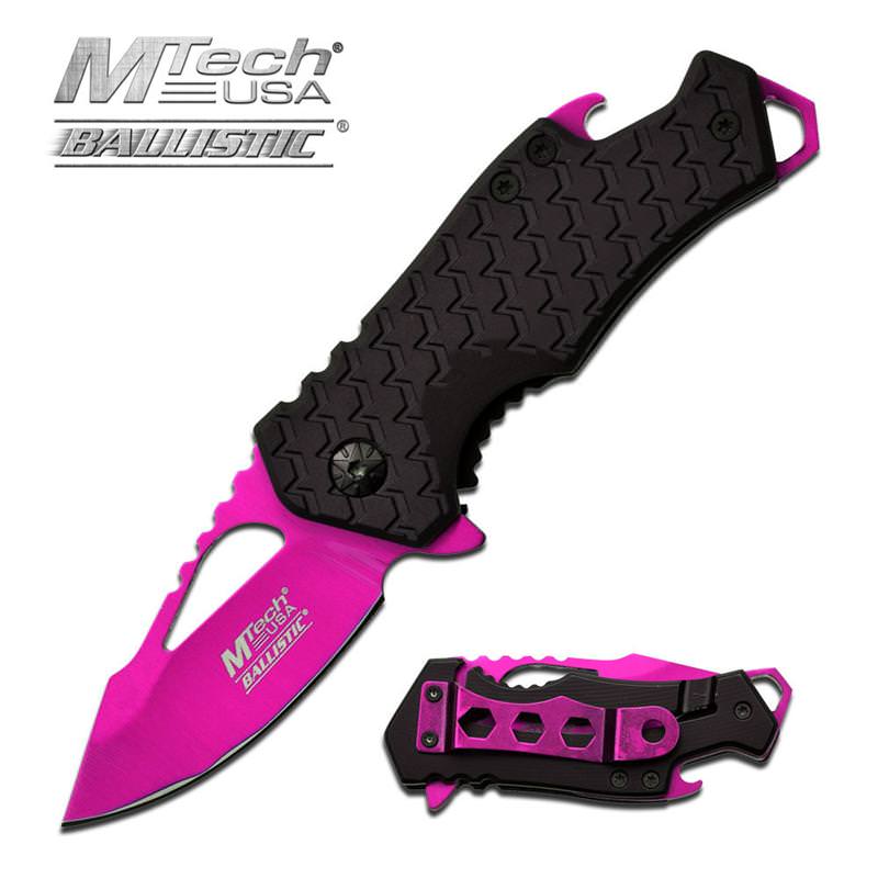 3" Assisted Opening Knife Pink Blade With Black Handle