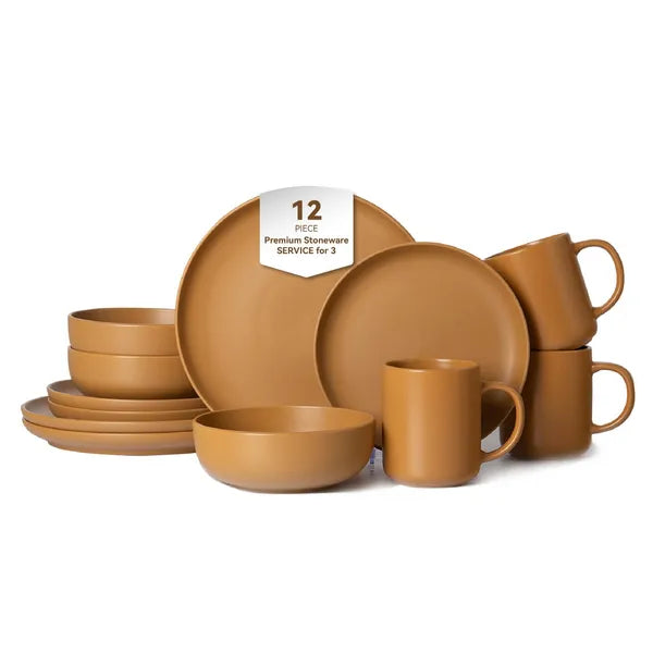 12-Piece Stoneware Dinnerware Set – Microwave & Dishwasher Safe, Non-Toxic, Stackable