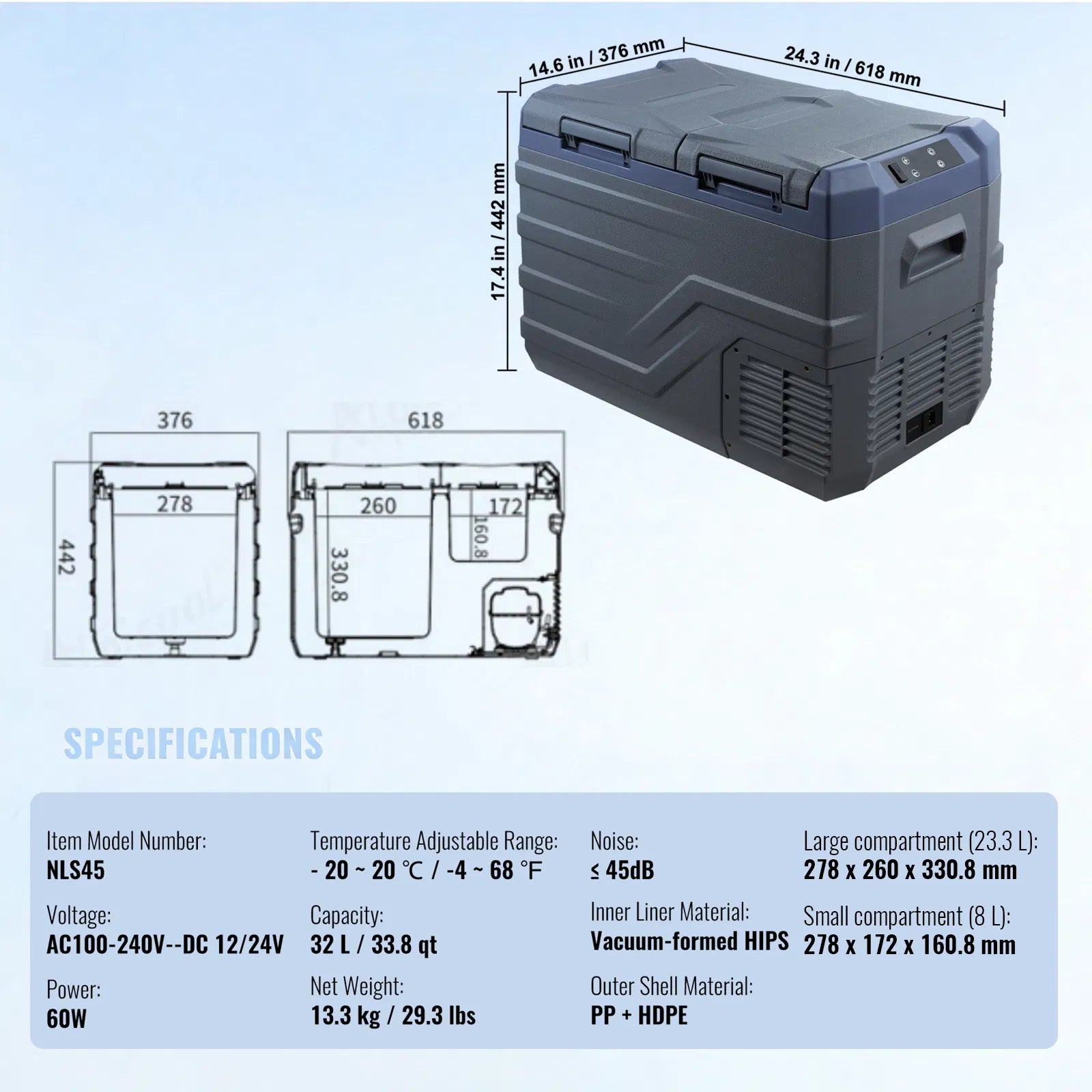 VEVOR 12V Portable Car Refrigerator & Freezer