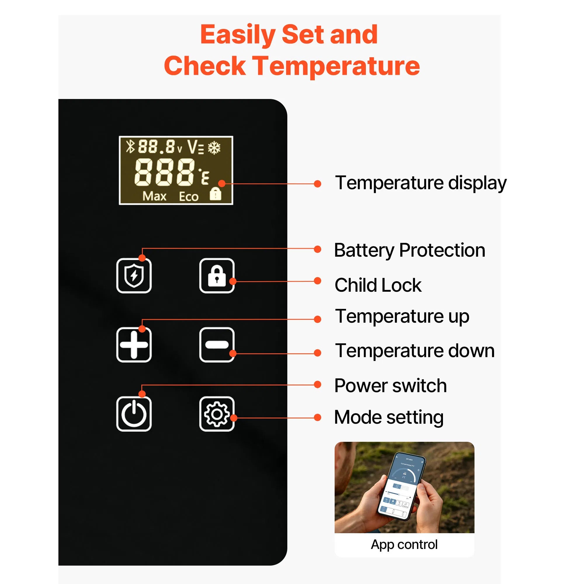 VEVOR 12V Portable Car Refrigerator Freezer with App Control