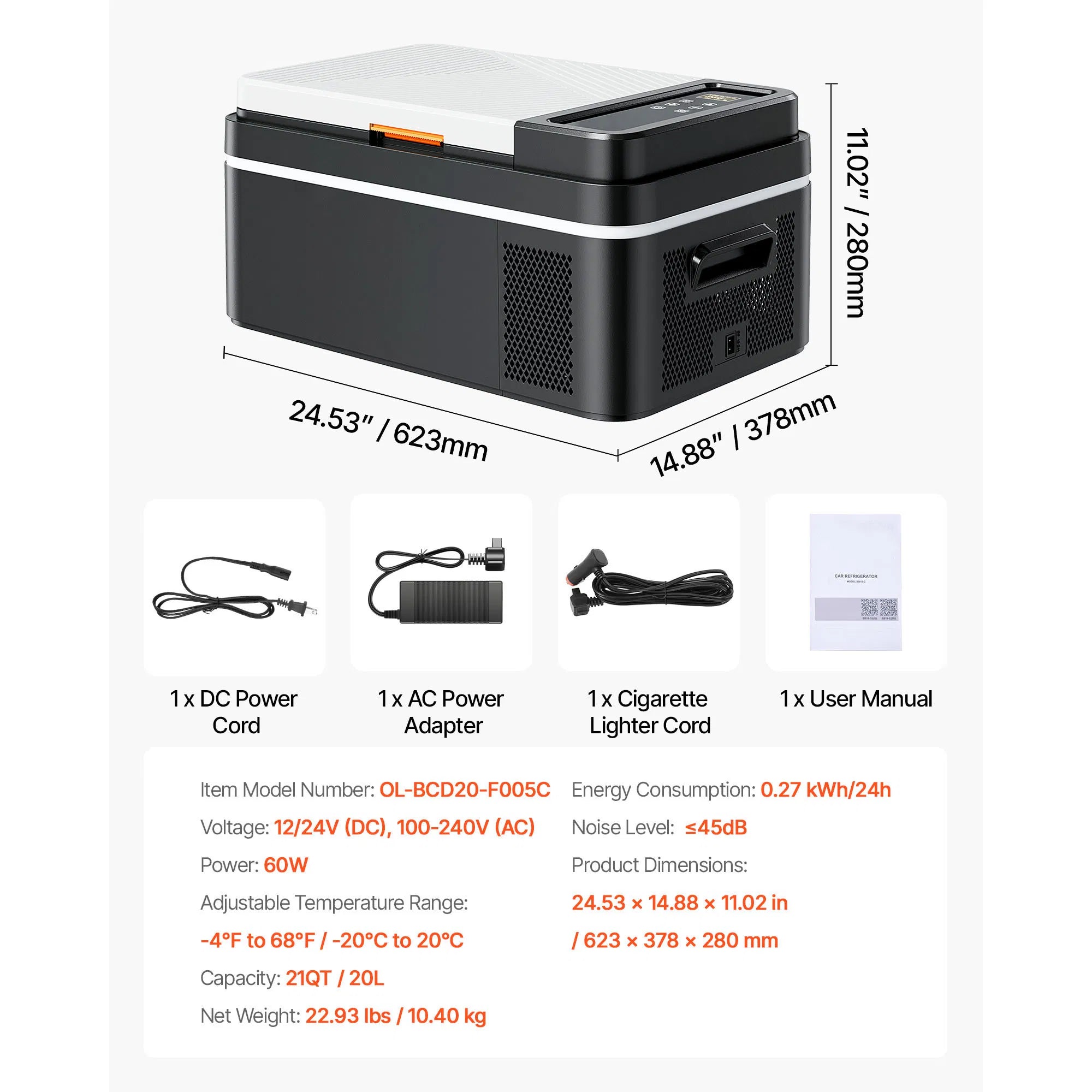 VEVOR 12V Portable Car Refrigerator Freezer with App Control