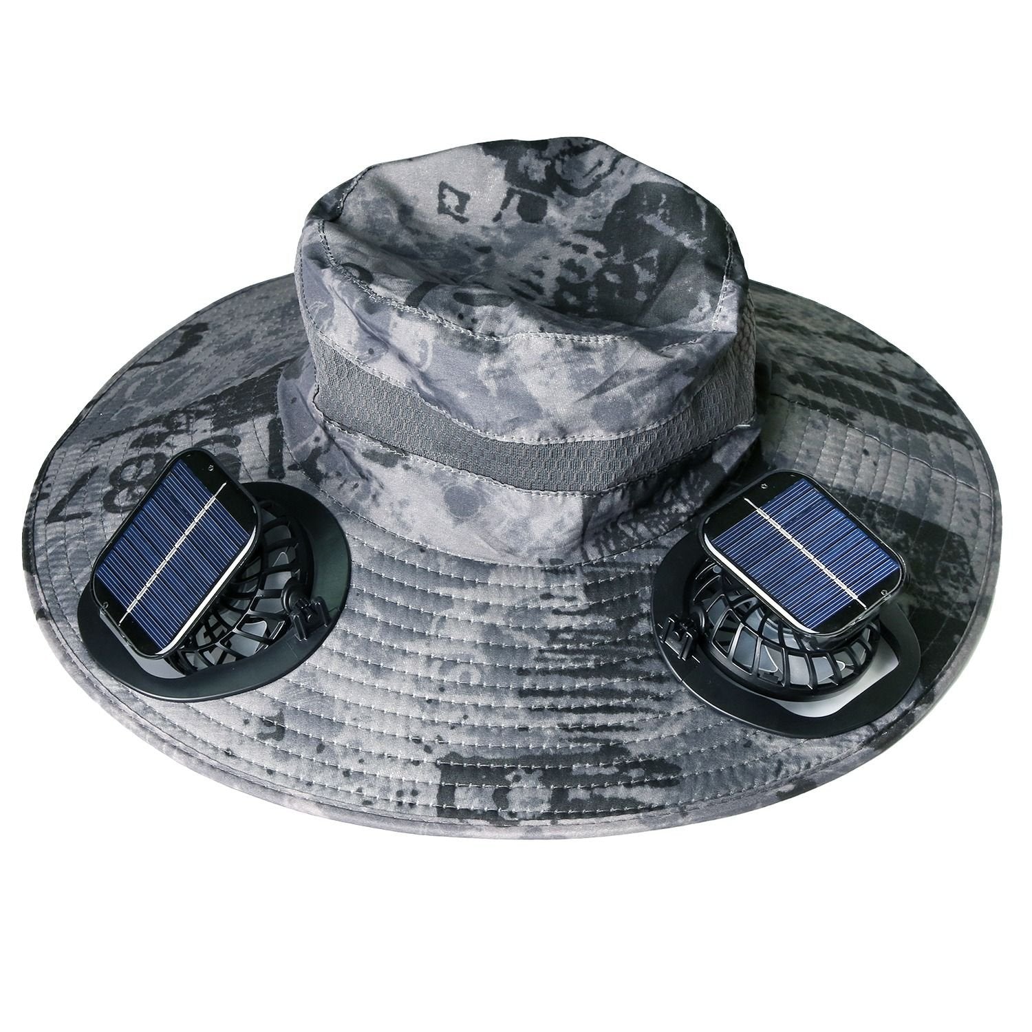 Outdoor Wide Brim Sun Hat with 2 Solar Rechargeable Fans – UPF50+, 3 Speeds, Breathable Waterproof Mesh for Hiking & Camping