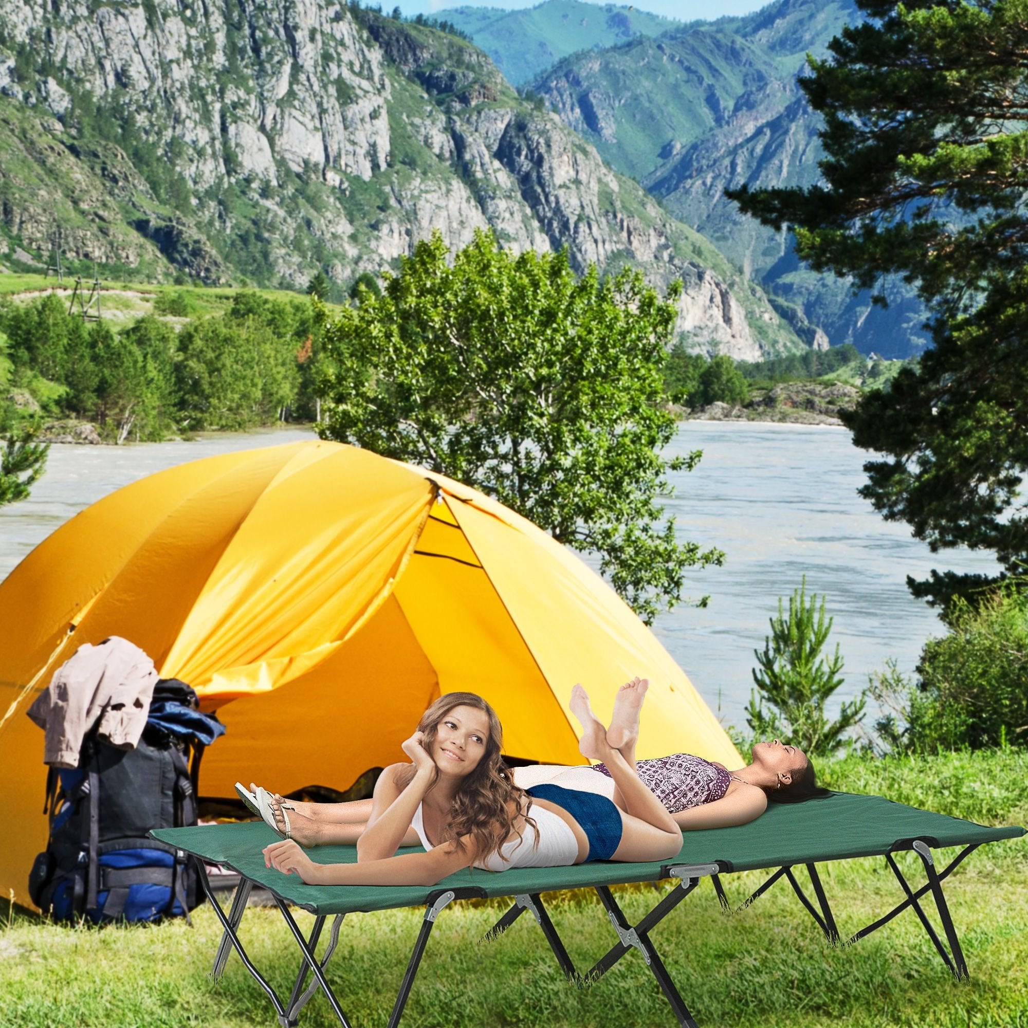 2-Person Folding Camp Cot - 50" Wide Elevated Sleeping Bed