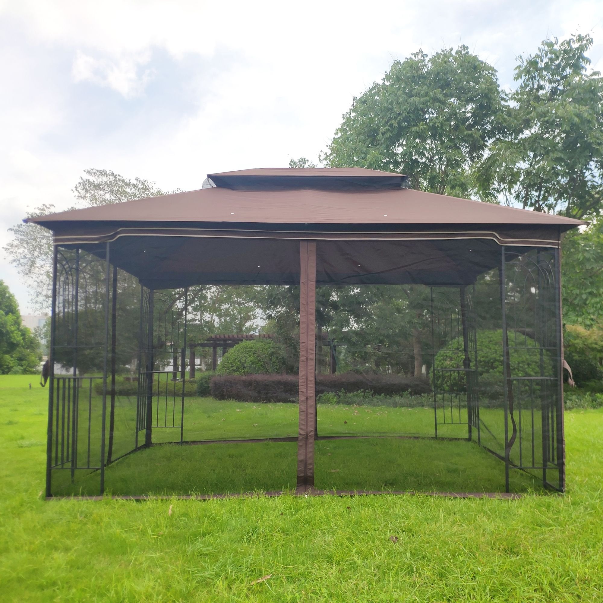 13' x 10' Patio Gazebo Canopy - Double Roof with Mosquito Netting