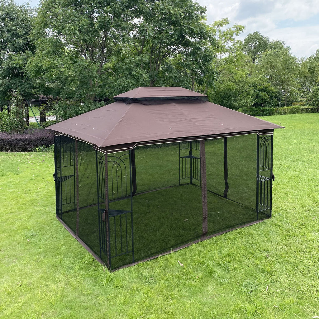 13' x 10' Patio Gazebo Canopy - Double Roof with Mosquito Netting