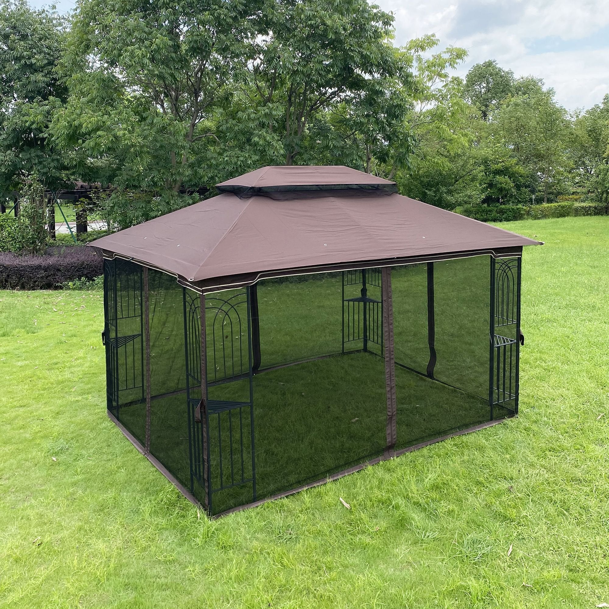 13' x 10' Patio Gazebo Canopy - Double Roof with Mosquito Netting