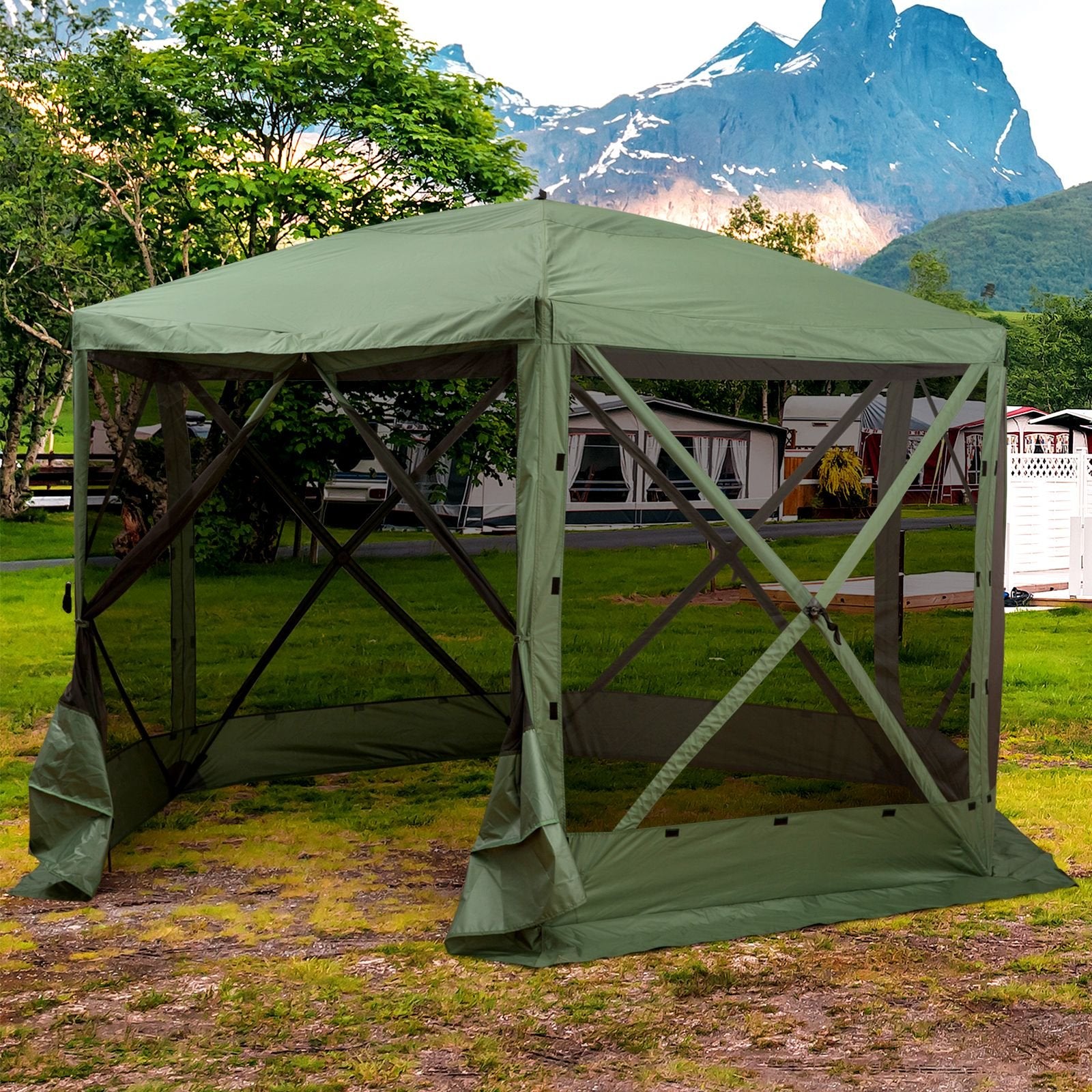 Outsunny 12'x12' Hexagon Pop-Up Party Tent Gazebo – Mesh Netting Walls & Shaded Interior