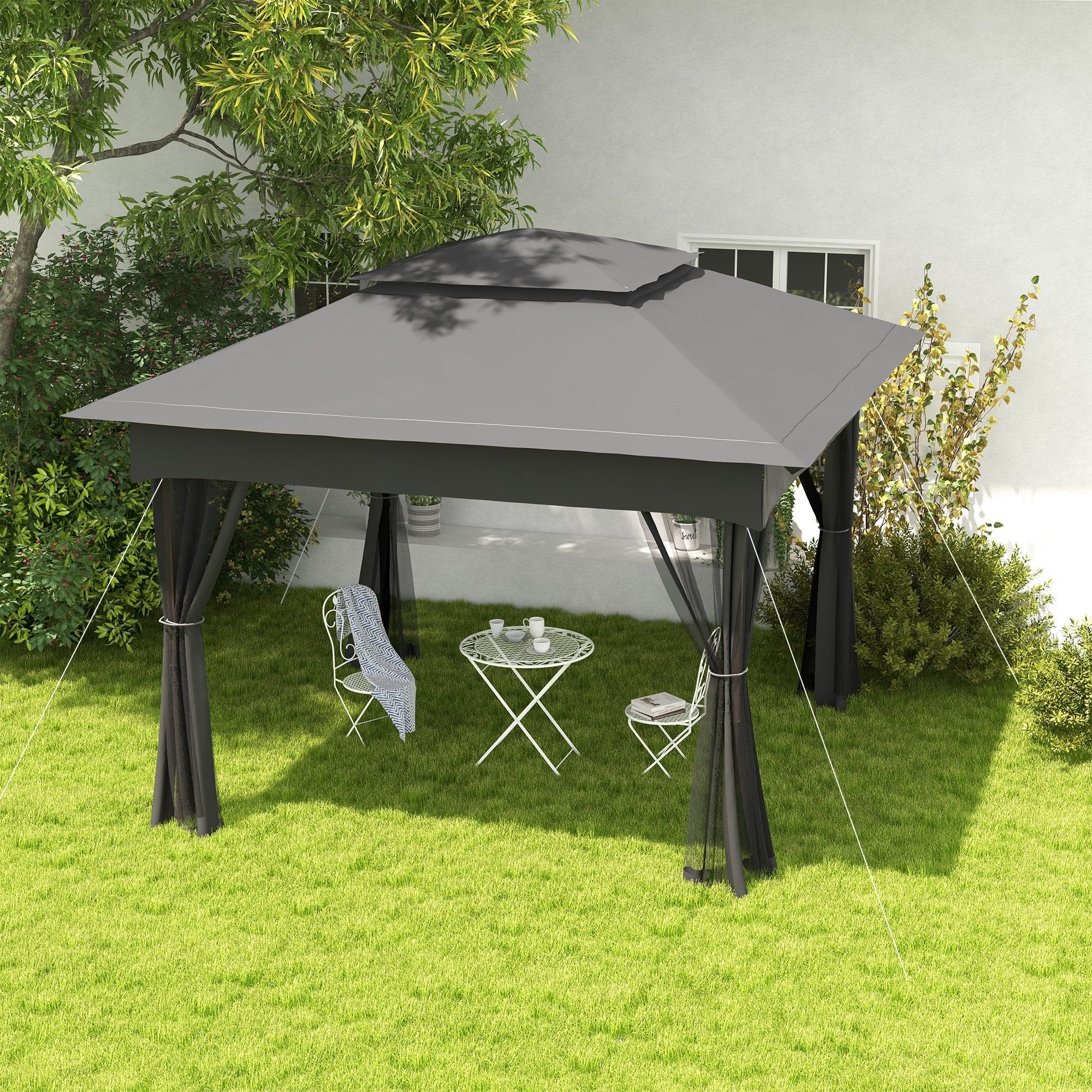 Outdoor Patio Pop Up Canopy Gazebo Shelter with Zipper Netting, Carry Bag