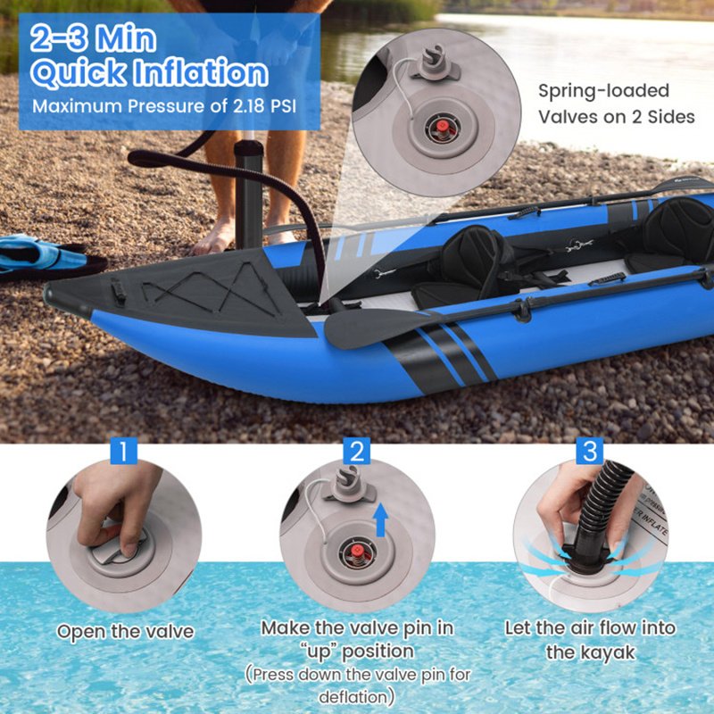 Inflatable 2-Person Kayak Set – Heavy-Duty PVC Kayak with Aluminum Oars, Adjustable Seats & Repair Kit
