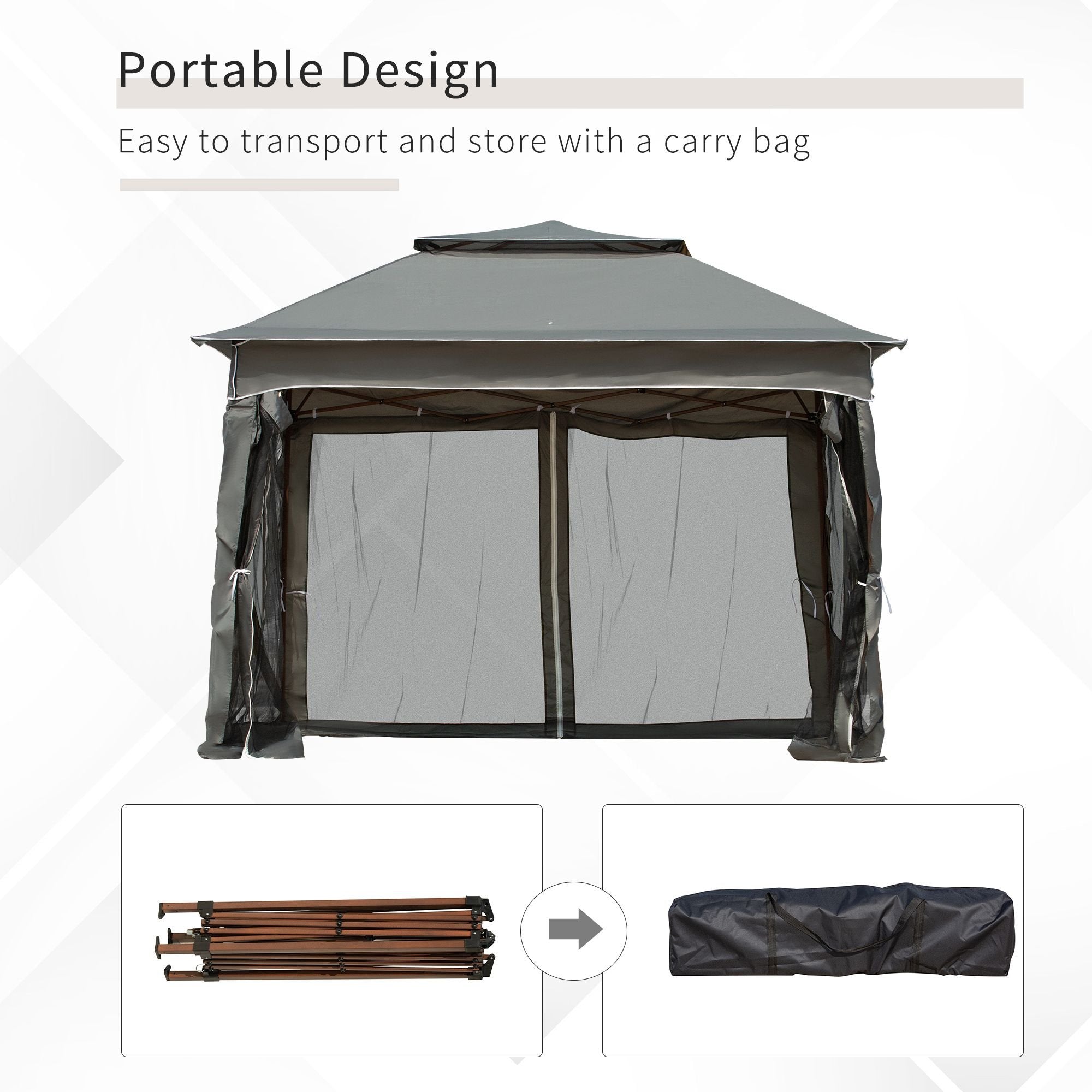 Outdoor Patio Pop Up Canopy Gazebo Shelter with Zipper Netting, Carry Bag