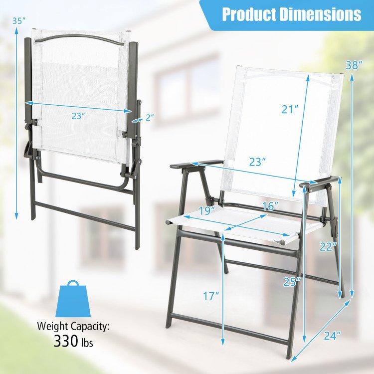 Set of 4 Folding Patio Chairs - Rustproof Metal Frame