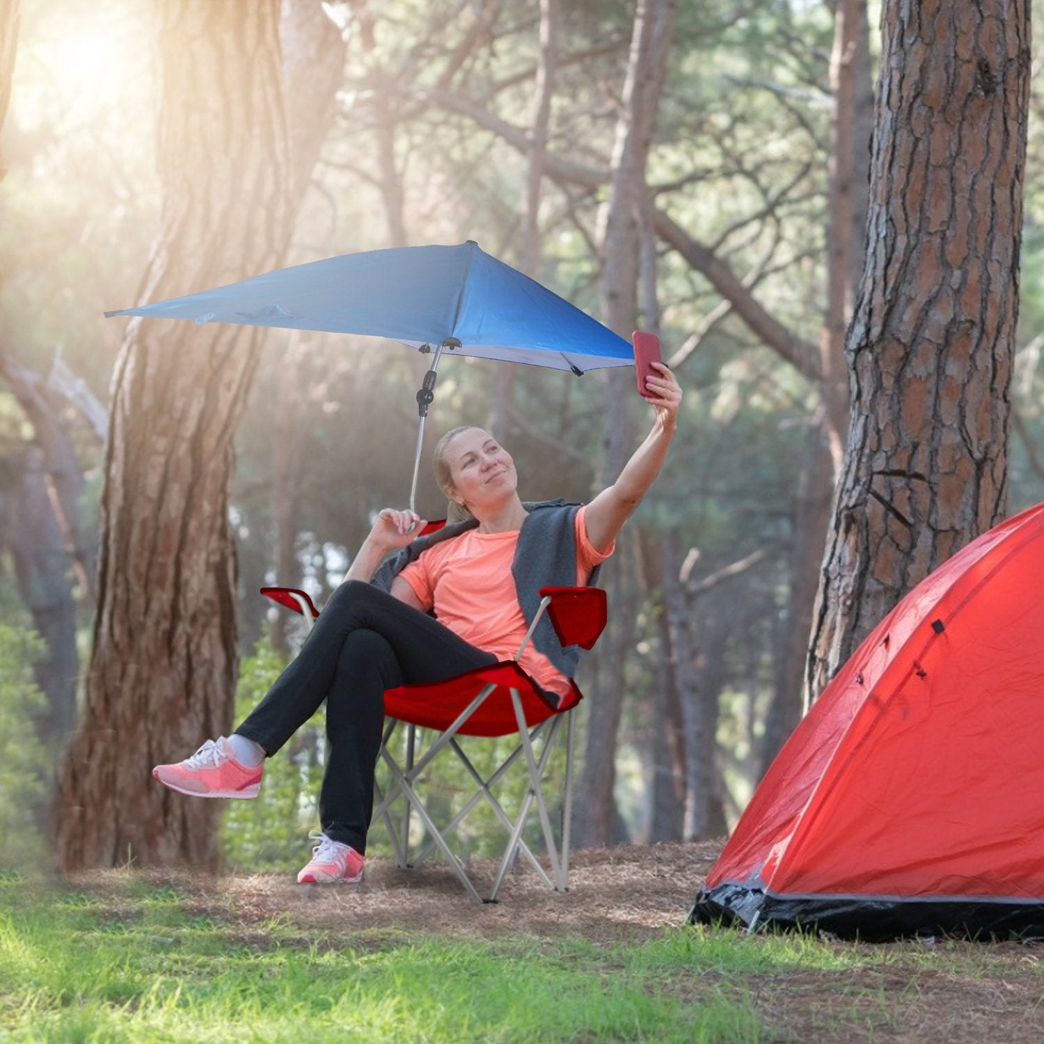 Foldable Beach Chair with Adjustable Canopy, Cup Holder, and Carry Bag