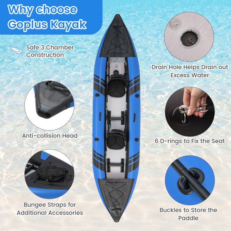 Inflatable 2-Person Kayak Set – Heavy-Duty PVC Kayak with Aluminum Oars, Adjustable Seats & Repair Kit