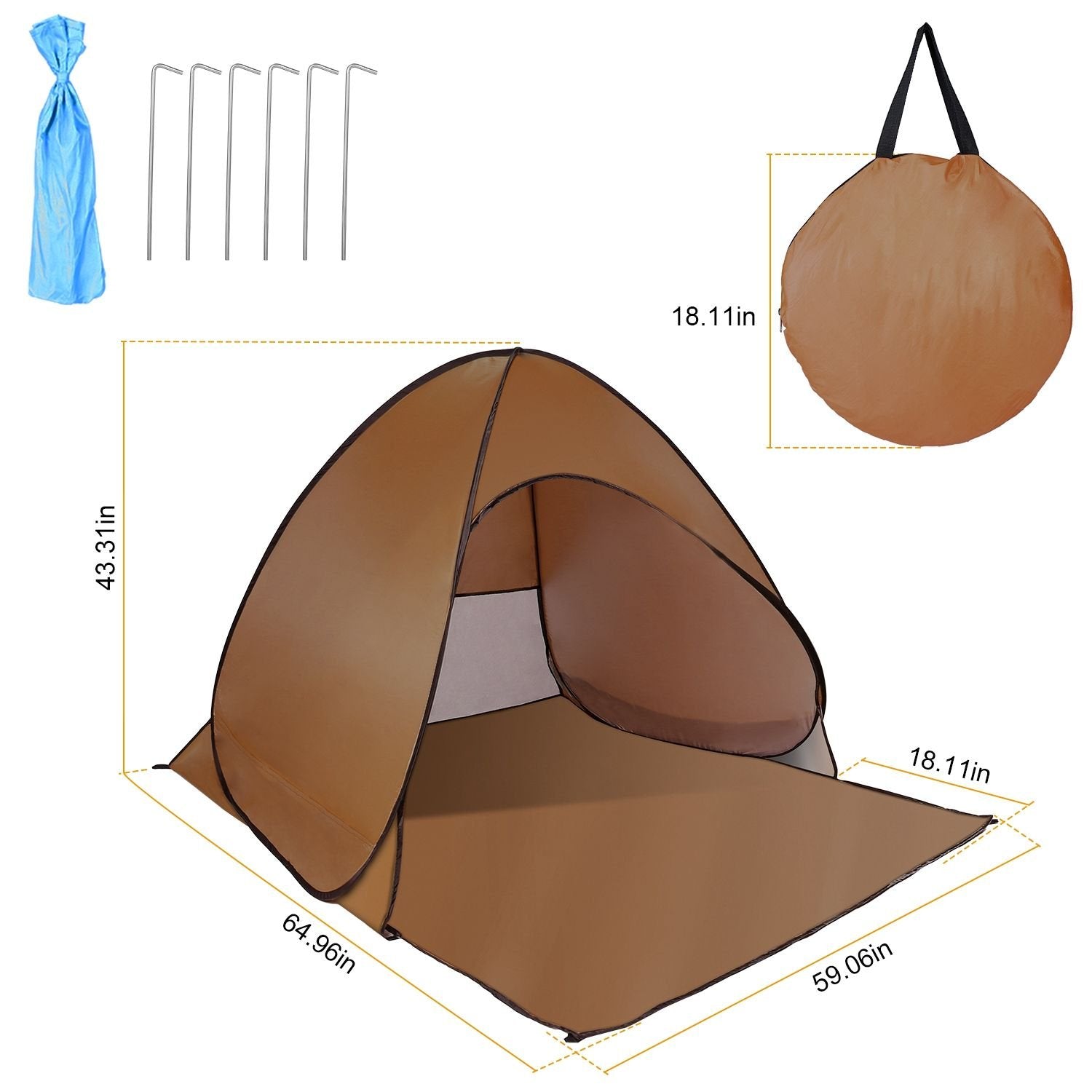 Pop-Up Beach Tent Sun Shade Shelter – Anti-UV, Waterproof with Net Window & Storage Bag for 2-3 People