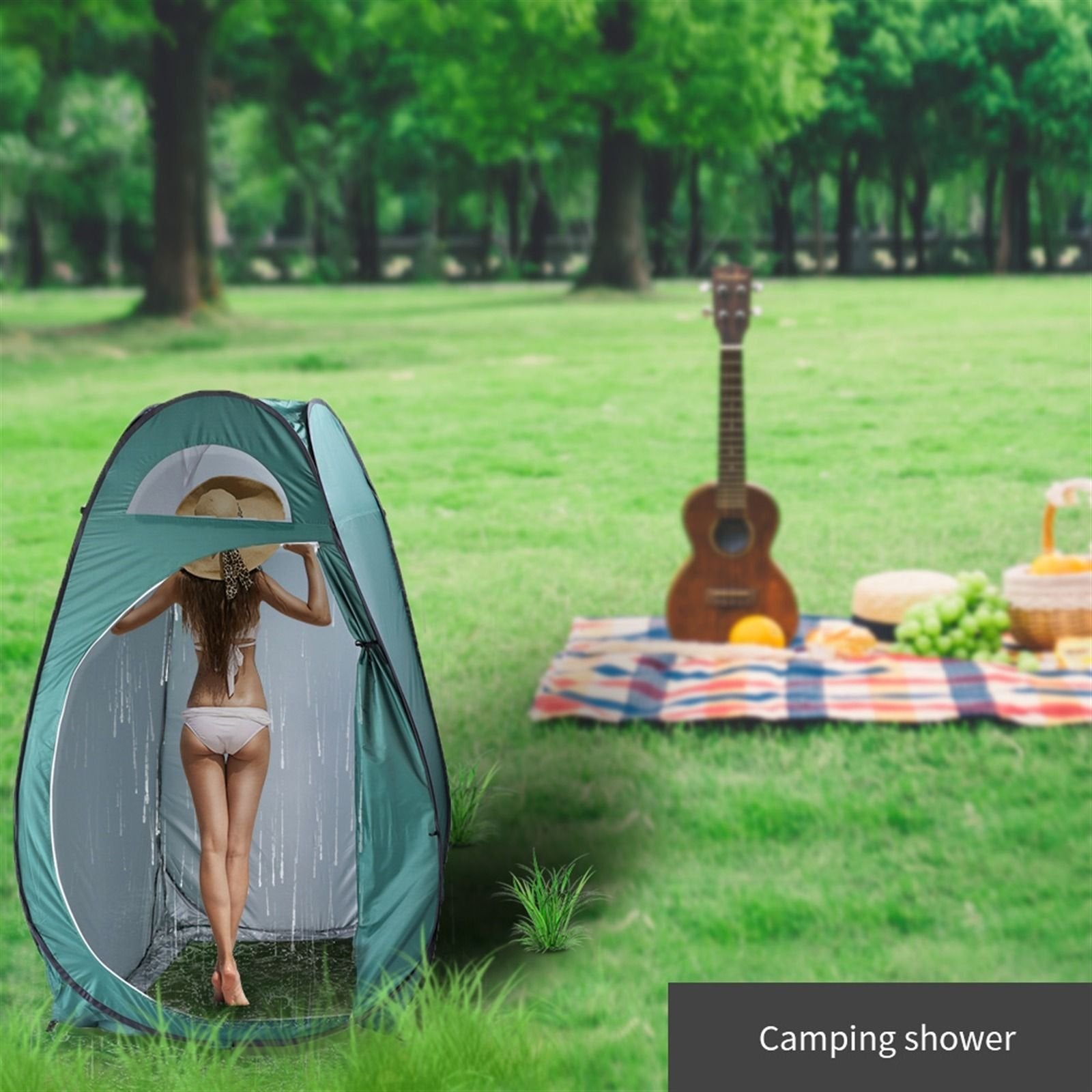 Pop-Up Privacy Shower Tent – Quick Setup, Waterproof Zipper, Portable Changing Room with Liner & Sturdy Frame for Camping & Travel