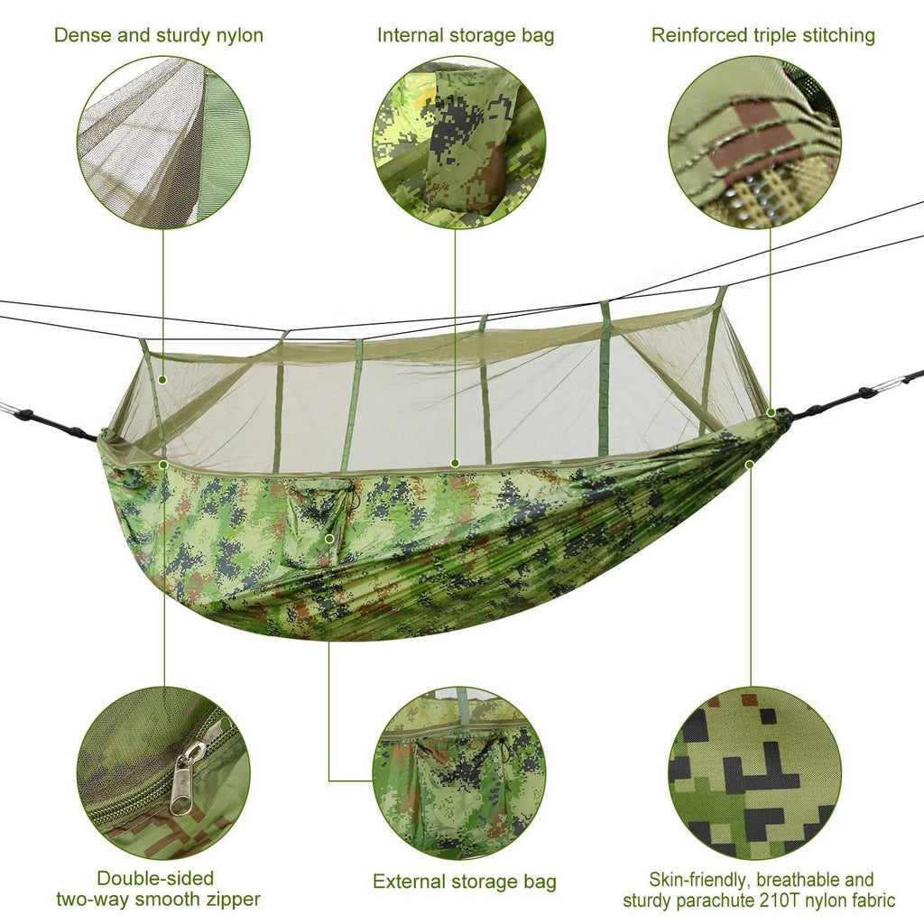 2-Person Hammock with Mosquito Net – 600 lb Load, Portable Nylon Camping Swing