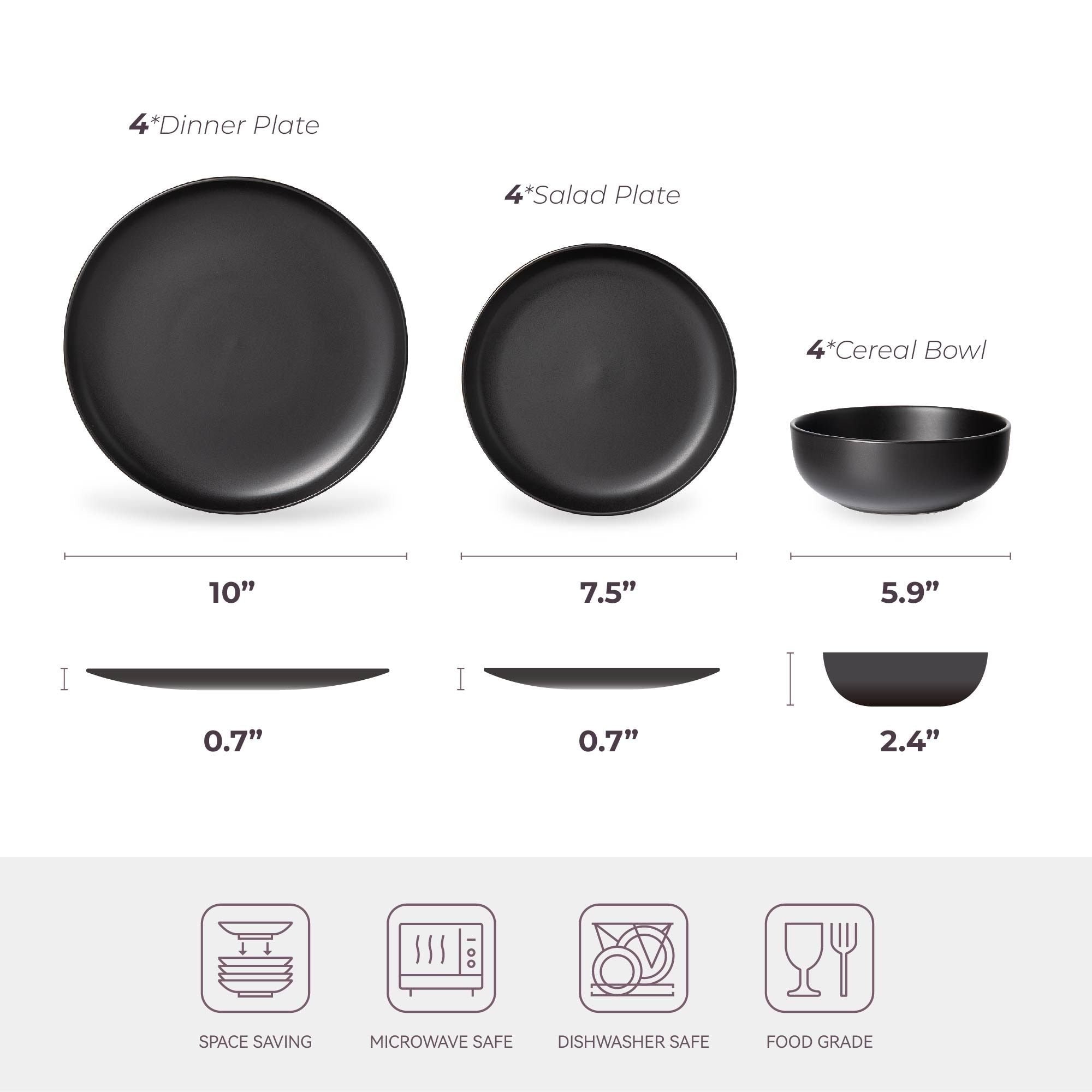12-Piece Stoneware Dinnerware Set – Microwave & Dishwasher Safe, Non-Toxic, Stackable