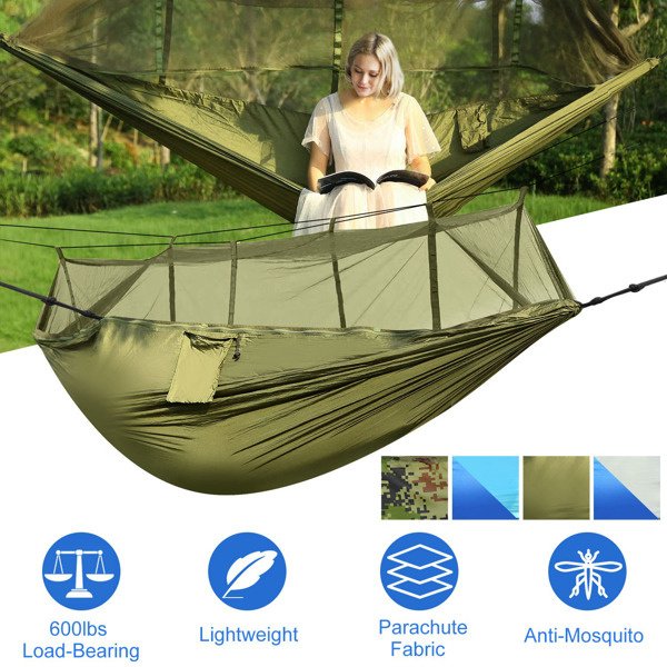 Portable Double Camping Hammock - Mosquito Net, 600 lb Capacity