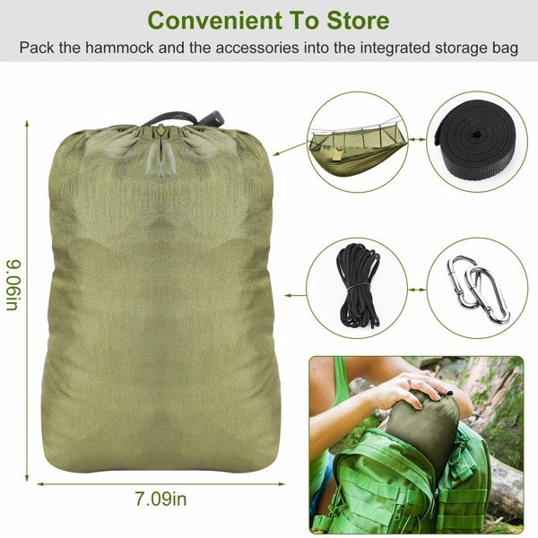 Portable Double Camping Hammock - Mosquito Net, 600 lb Capacity