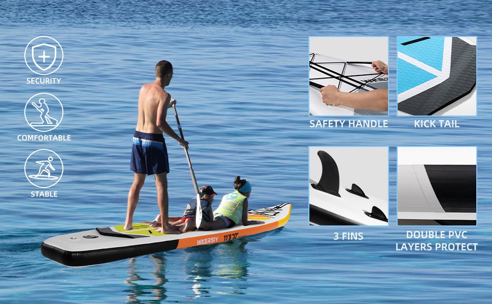 Wkersiy Touring Inflatable Paddle Board SUP – 11'6" / 12'6" with Paddle, Backpack, Pump & Leash