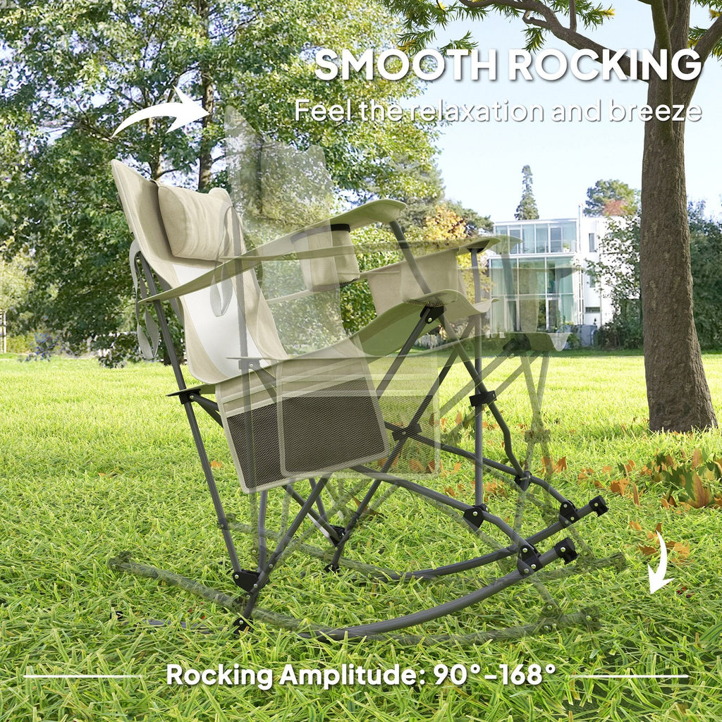 Folding Rocking Camping Chairs - Portable with Headrest, Cooler & Cup Holder