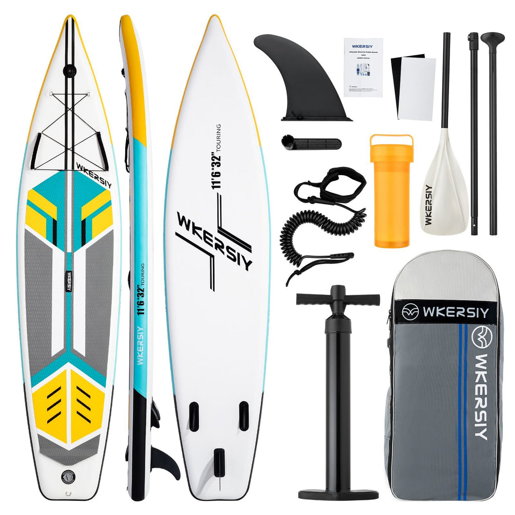 Wkersiy Touring Inflatable Paddle Board SUP – 11'6" / 12'6" with Paddle, Backpack, Pump & Leash