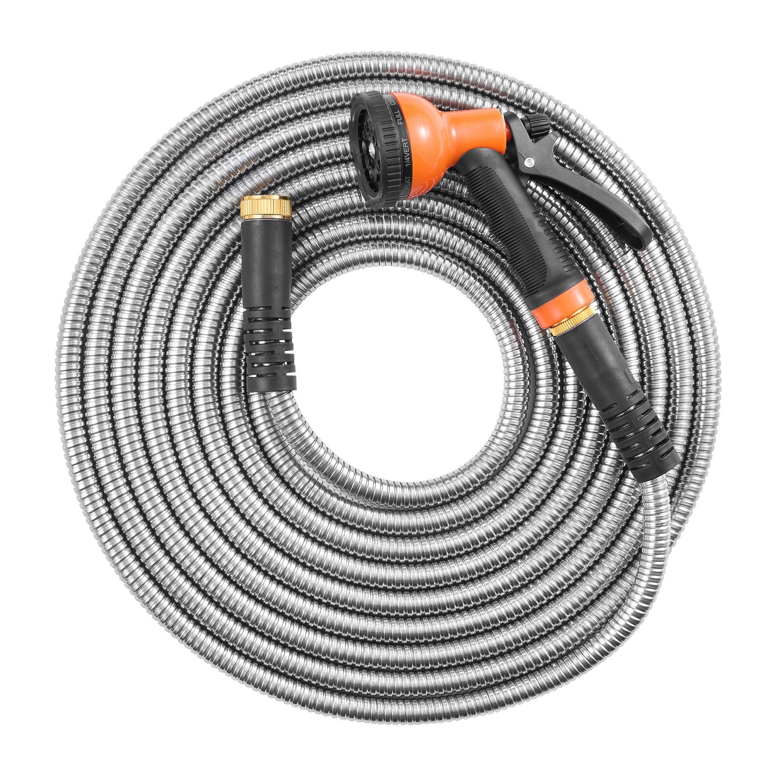 Heavy Duty Stainless Steel Metal Garden Hose with 10-Function Spray Nozzle