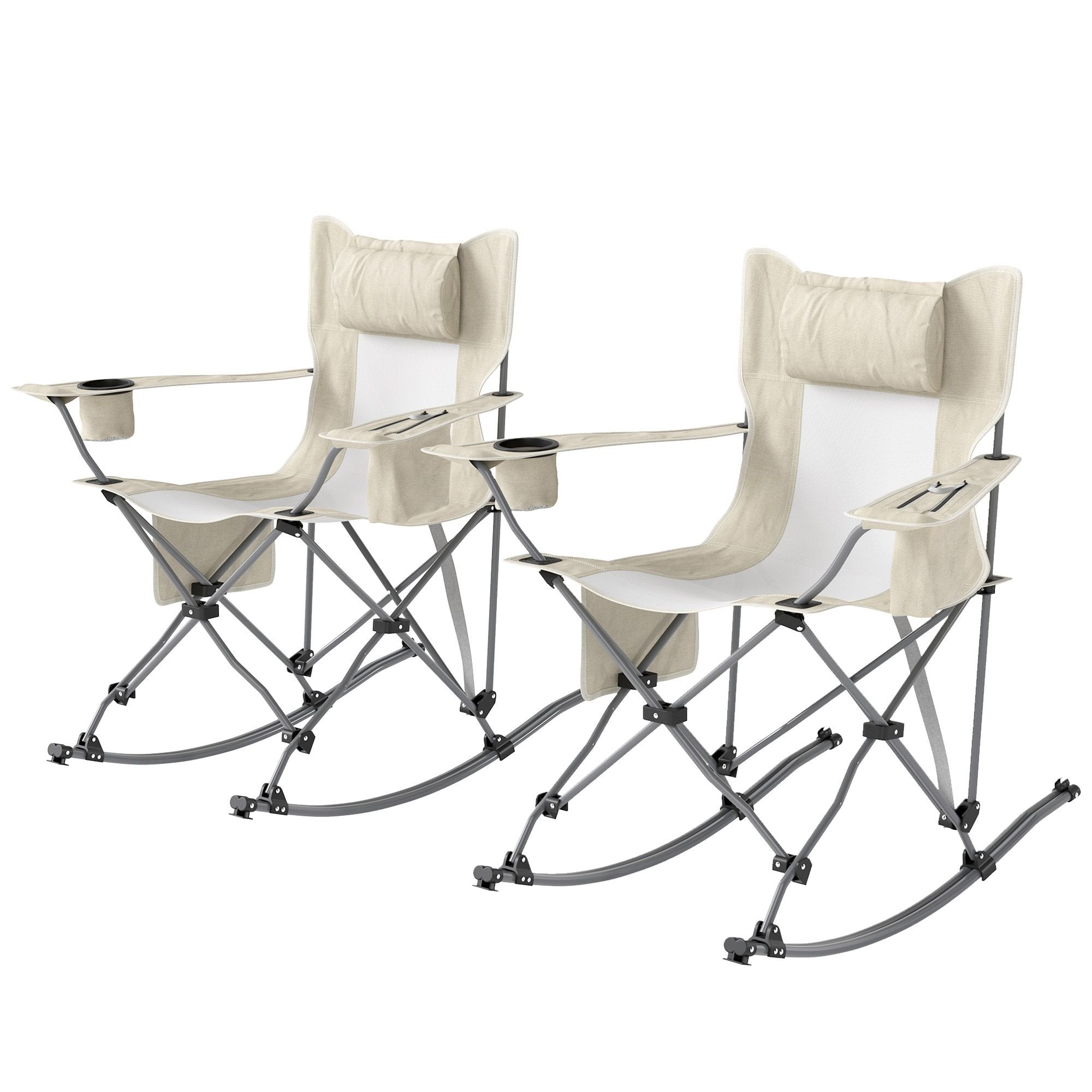 Folding Rocking Camping Chairs - Portable with Headrest, Cooler & Cup Holder