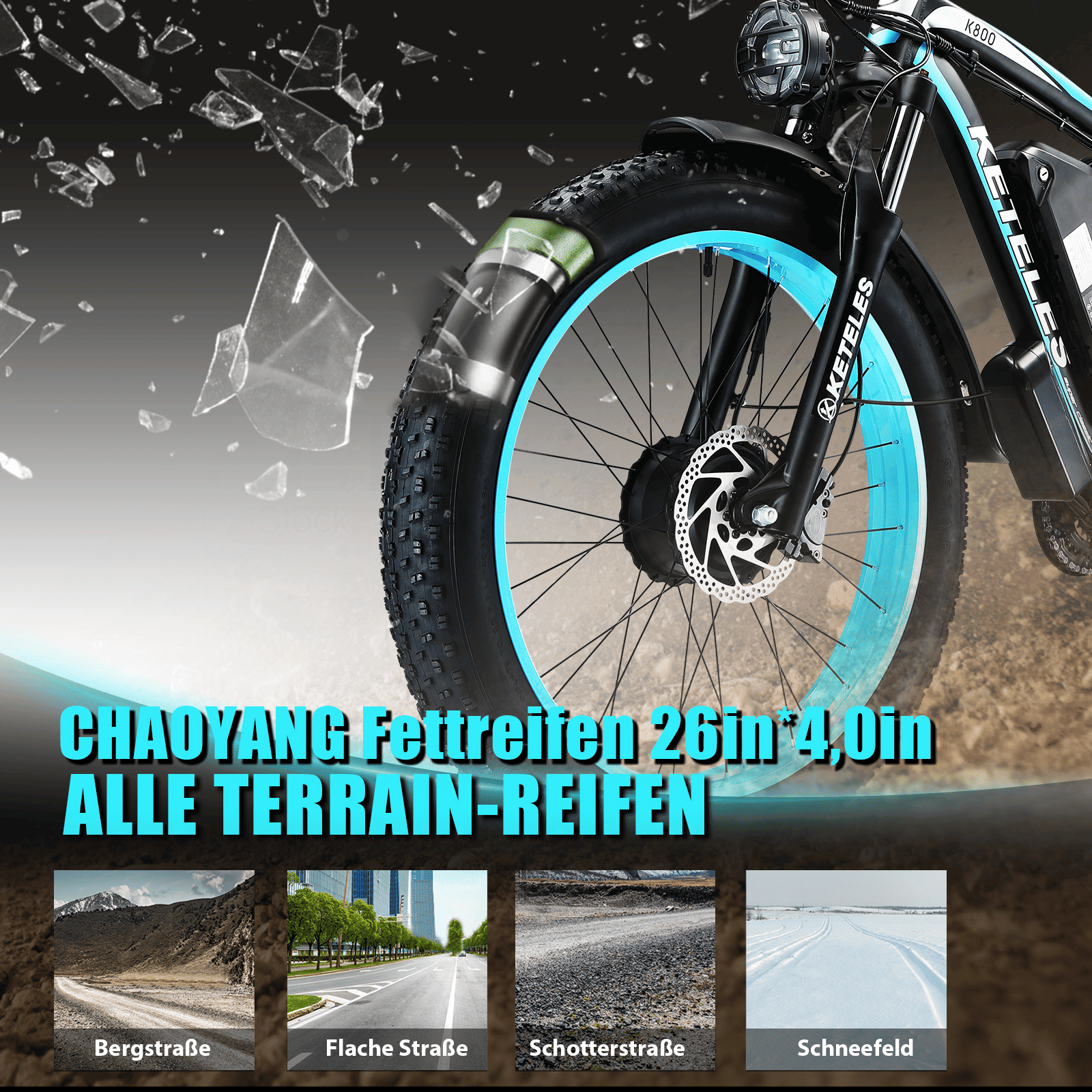 KETELES Electric Bike – 48V 23AH Dual 1000W Motors, 26"x4.0 MTB