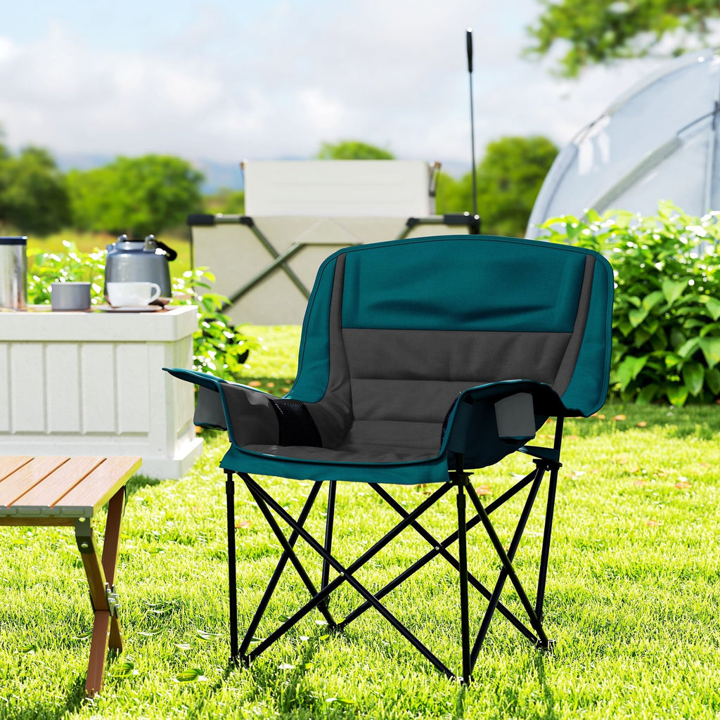 Padded Folding Camping Chair - Portable with Cup Holder & Side Pockets