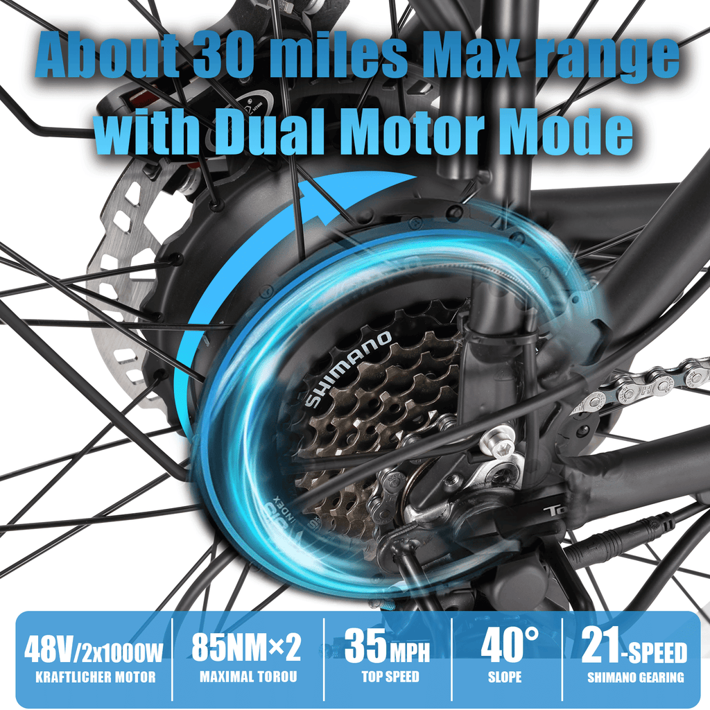 KETELES Electric Bike – 48V 23AH Dual 1000W Motors, 26"x4.0 MTB