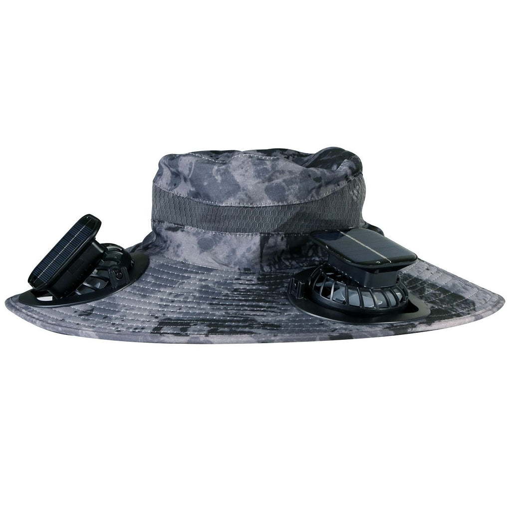 Outdoor Wide Brim Sun Hat with 2 Solar Rechargeable Fans – UPF50+, 3 Speeds, Breathable Waterproof Mesh for Hiking & Camping