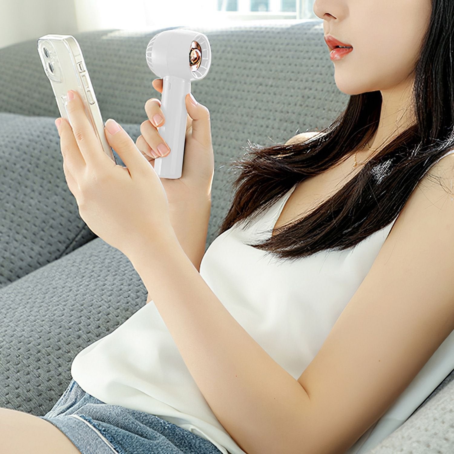 Portable Rechargeable Handheld Fan – Quiet Personal Desk & Phone Holder Fan with 3 Speeds & Removable Base
