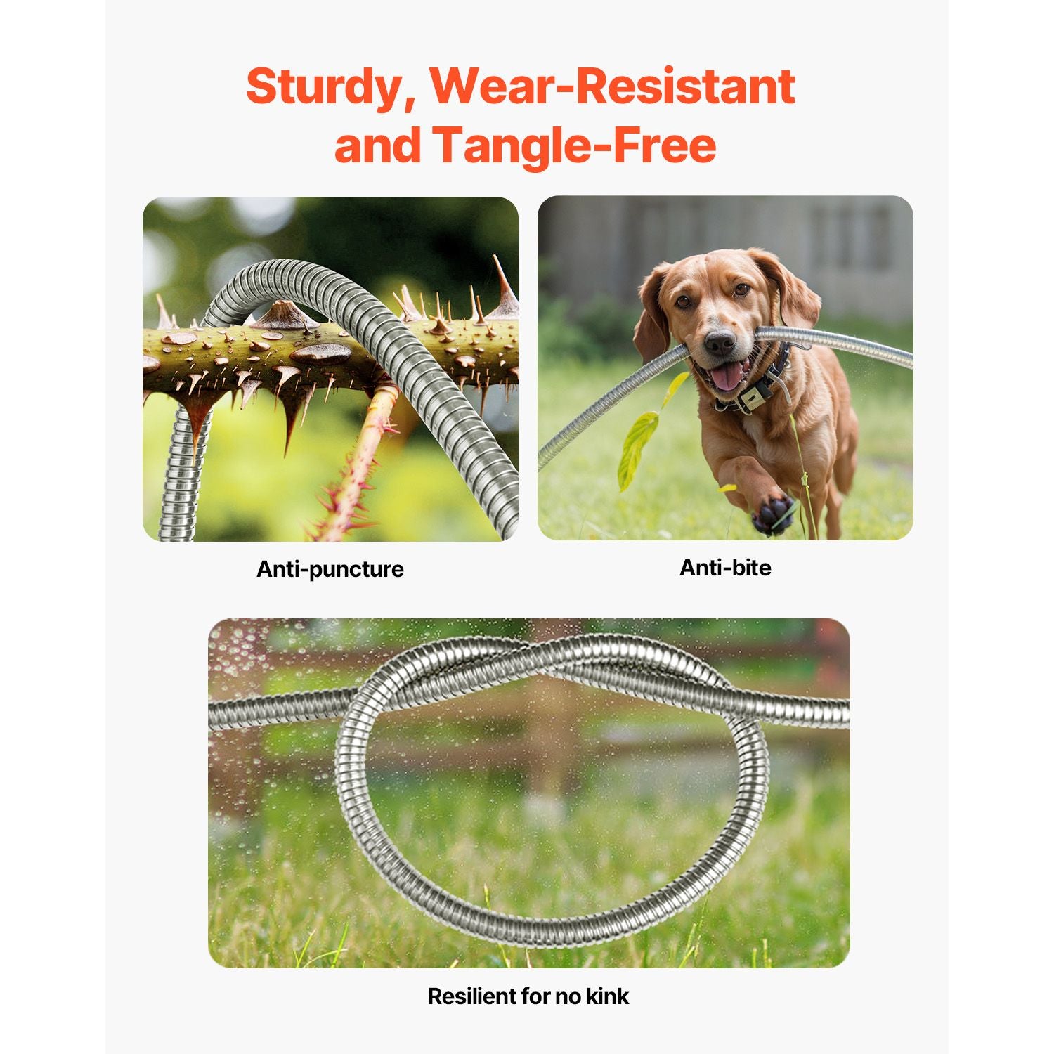 Heavy Duty Stainless Steel Metal Garden Hose with 10-Function Spray Nozzle