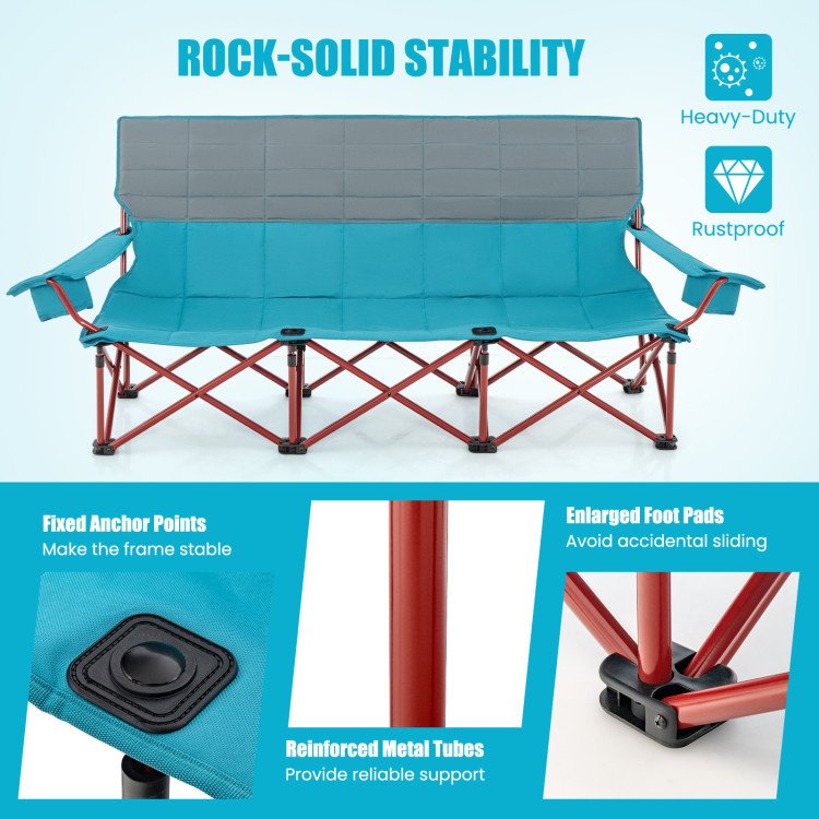 3-Person Folding Camping Chair - Padded with Dual Cup Holders