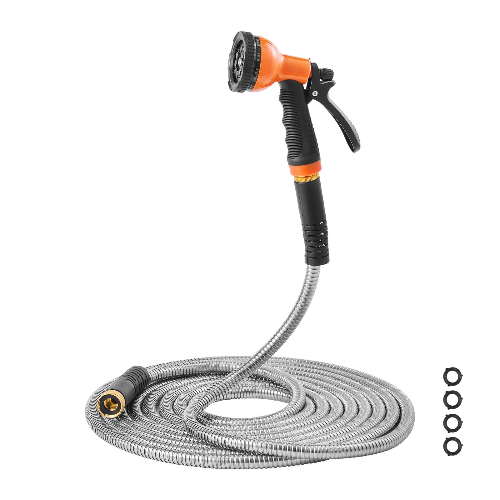 Heavy Duty Stainless Steel Metal Garden Hose with 10-Function Spray Nozzle